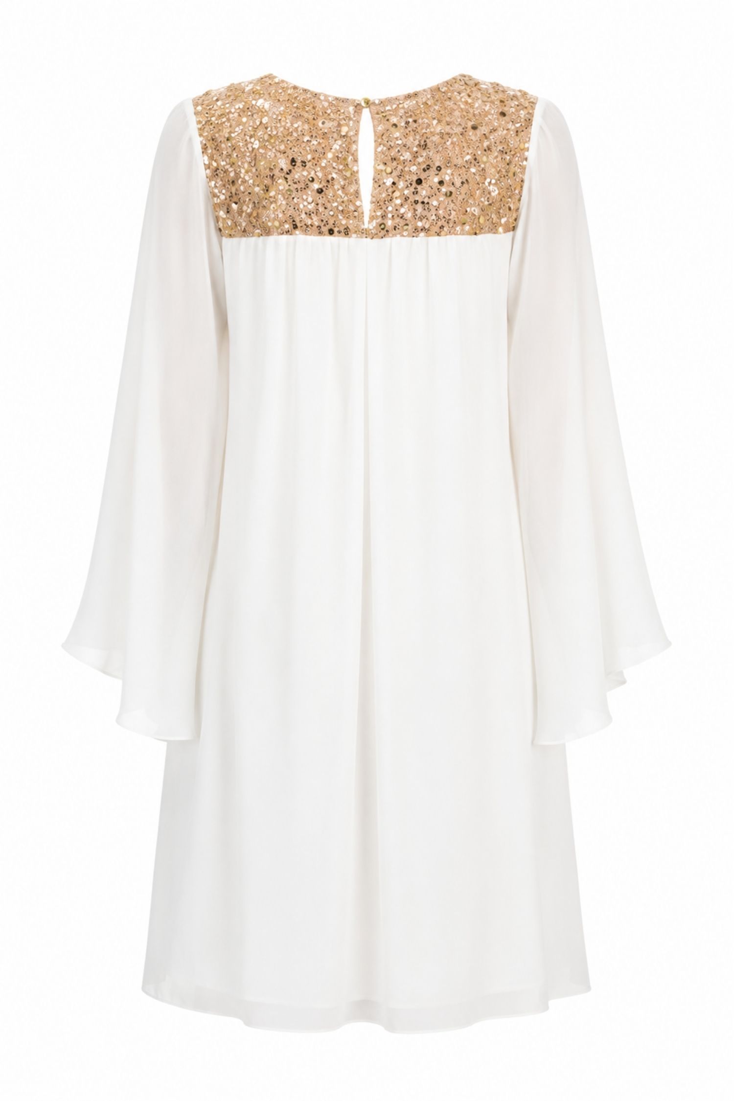 Rochie din voal si paiete ivoire scurta cu croi larg- StarShinerS 5 - StarShinerS.ro