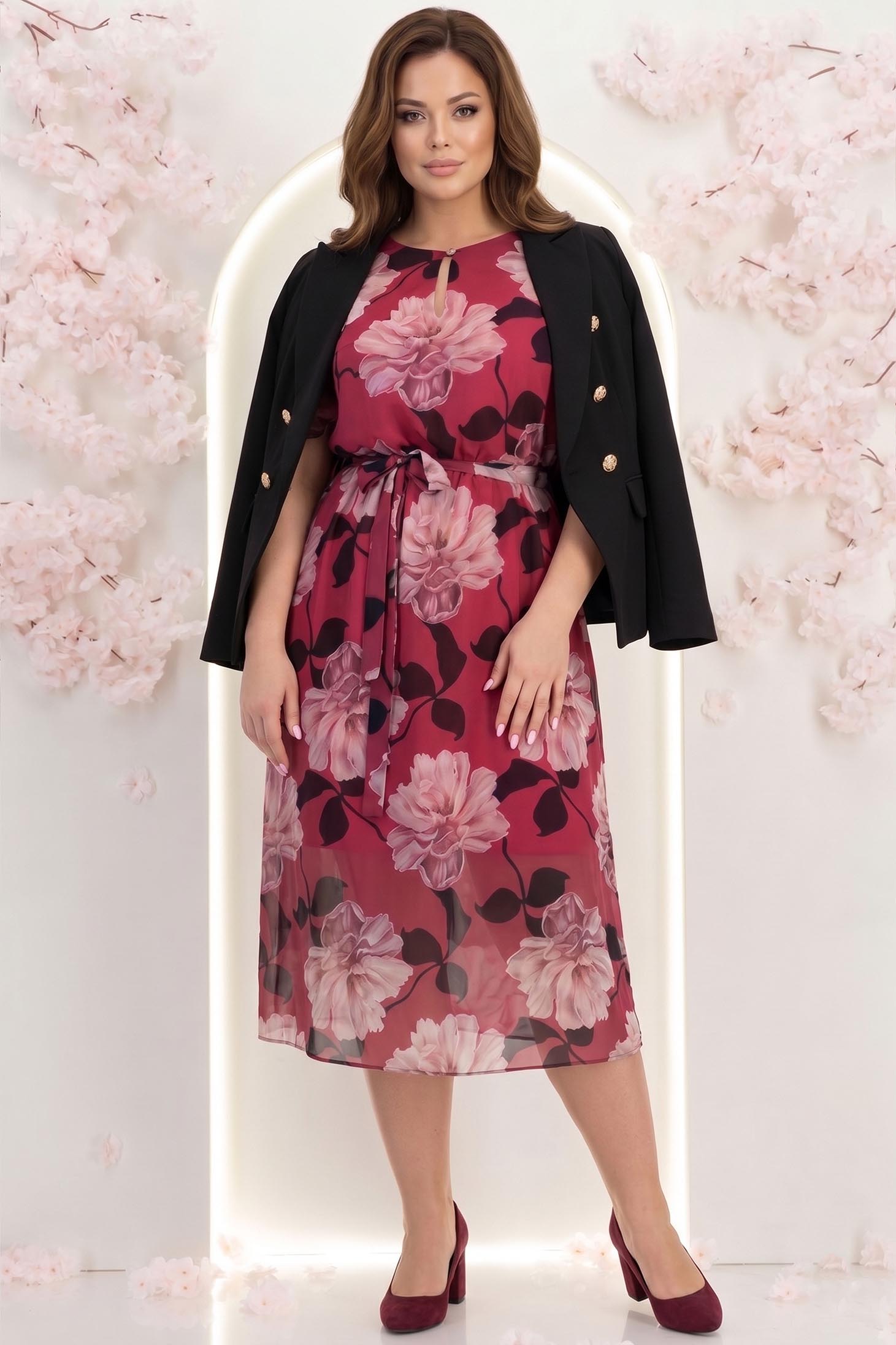 Rochie din material fluid roz midi in clos cu elastic in talie si cordon detasabil 2 - StarShinerS.ro