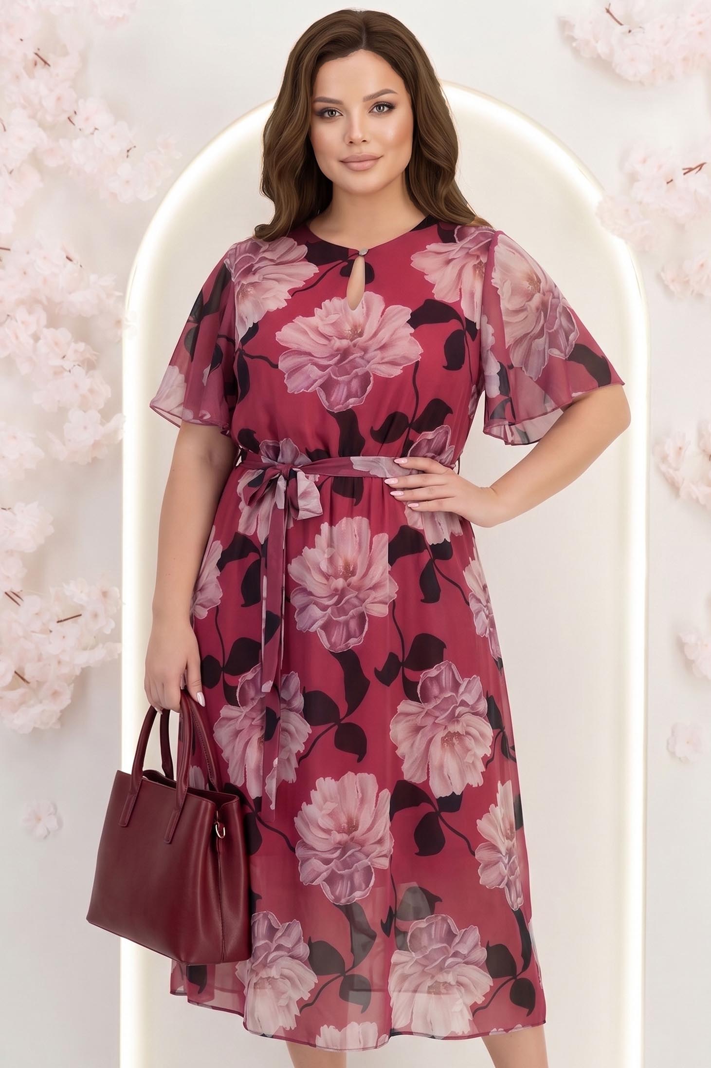 Rochie din material fluid roz midi in clos cu elastic in talie si cordon detasabil 1 - StarShinerS.ro