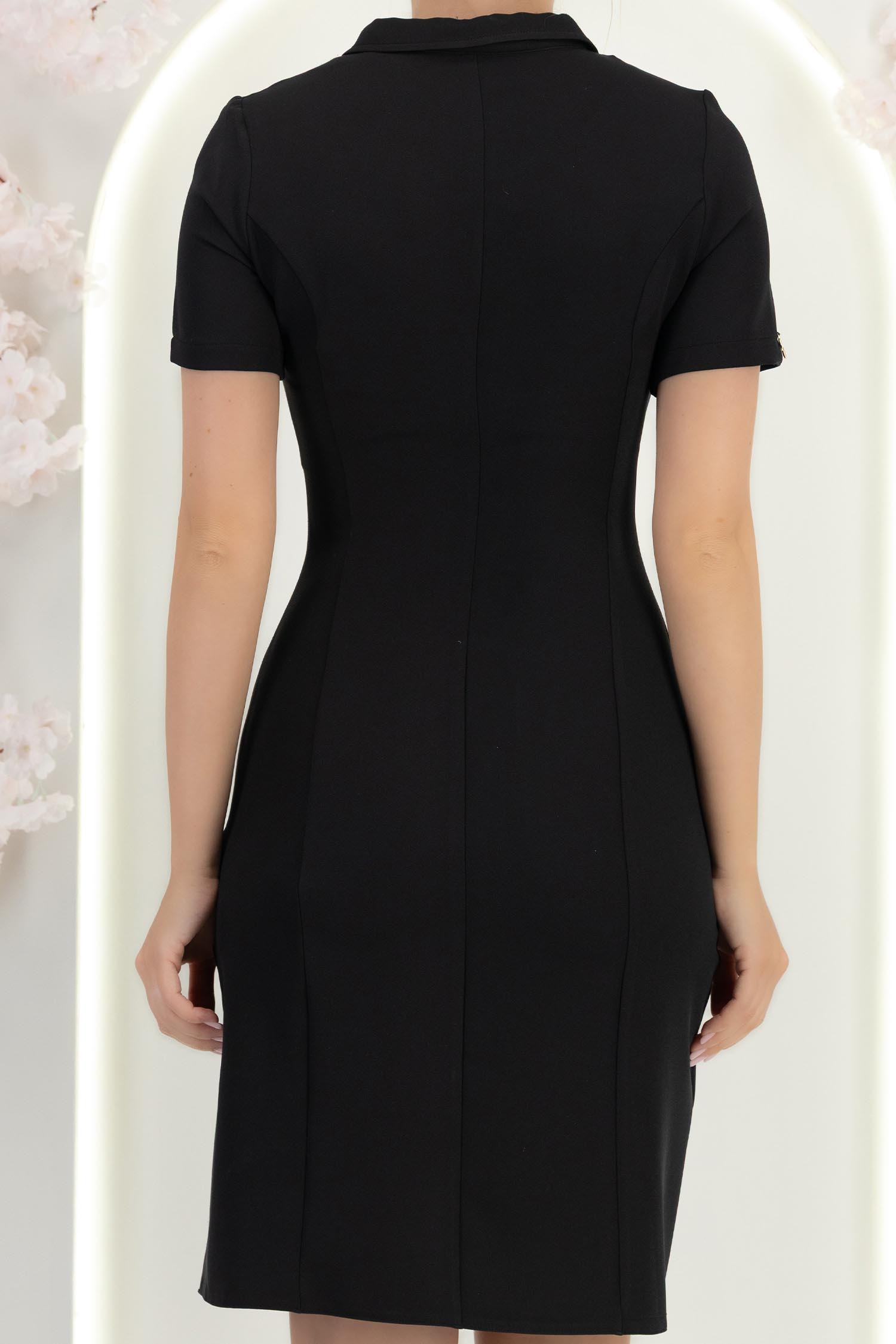 Rochie din stofa neagra scurta tip creion cu buzunare false 6 - StarShinerS.ro