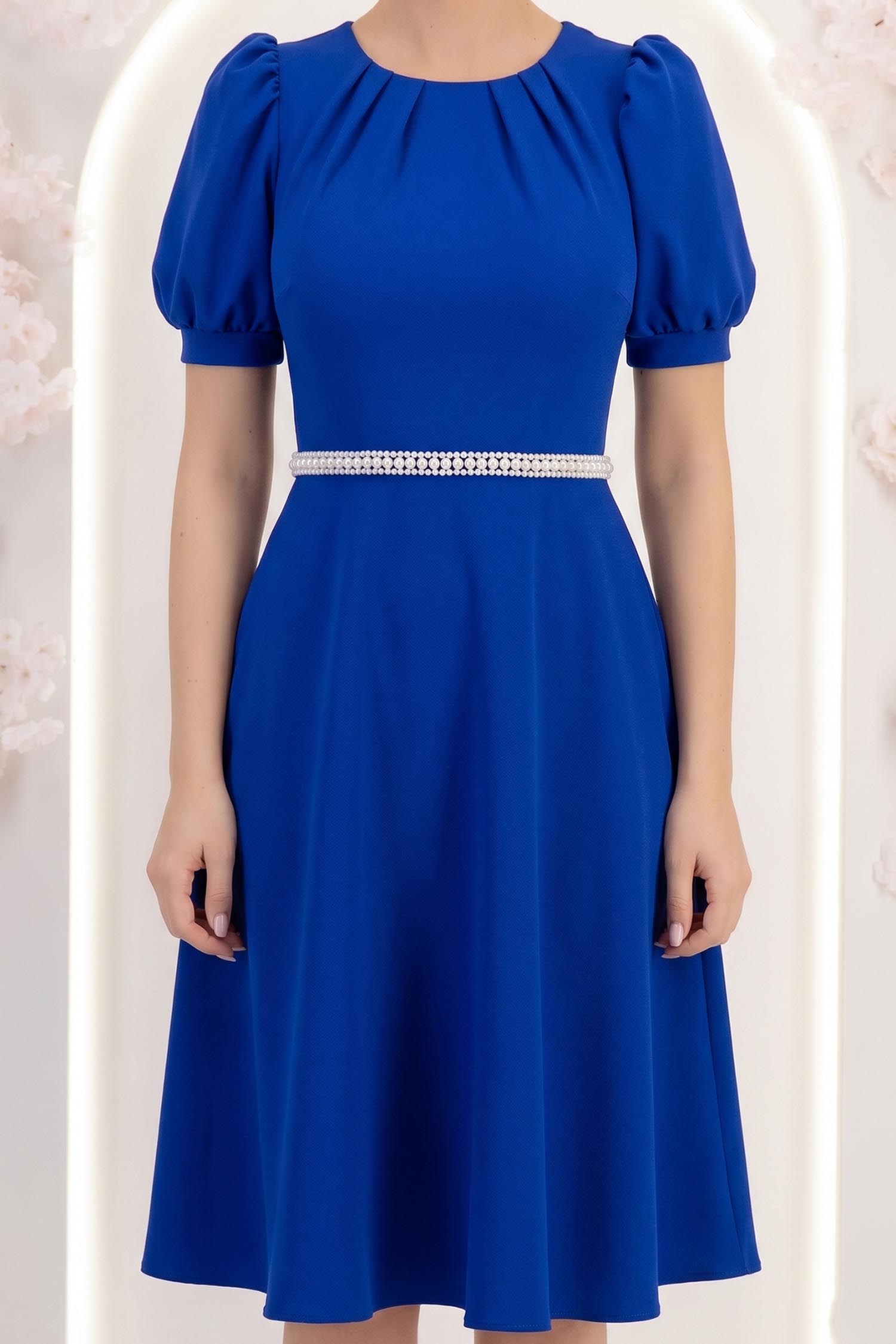 Rochie din stofa albastra midi in clos cu cordon cu perle - StarShinerS 6 - StarShinerS.ro