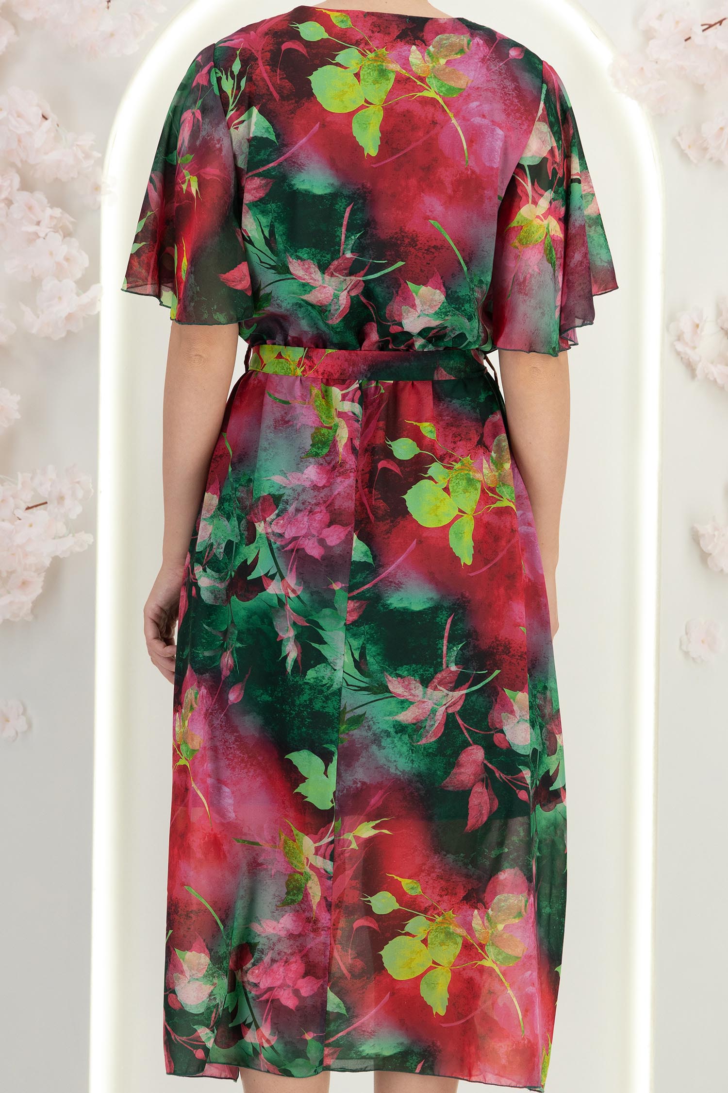 Rochie din material fluid verde midi in clos cu elastic in talie si cordon detasabil 6 - StarShinerS.ro