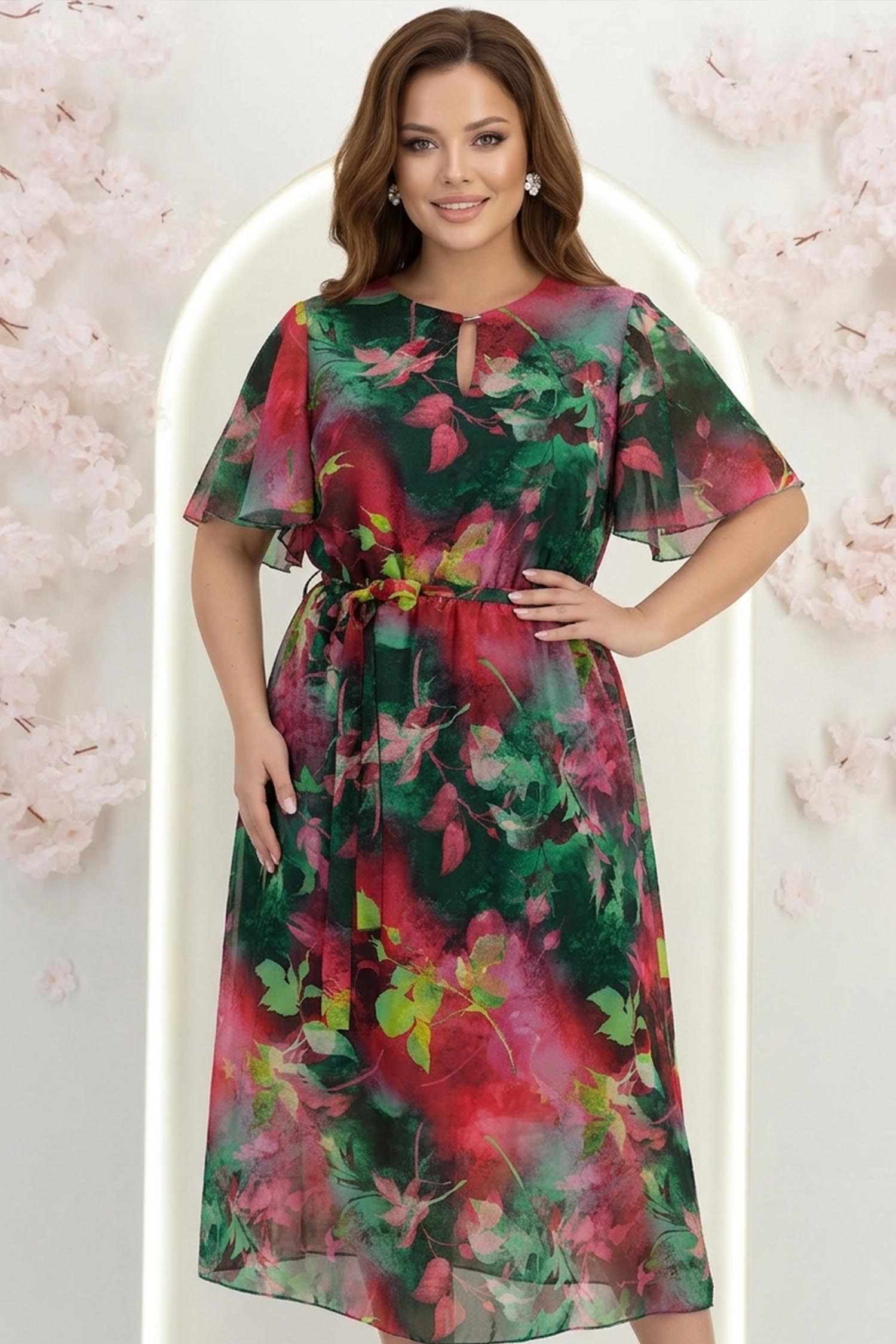 Rochie din material fluid verde midi in clos cu elastic in talie si cordon detasabil 1 - StarShinerS.ro