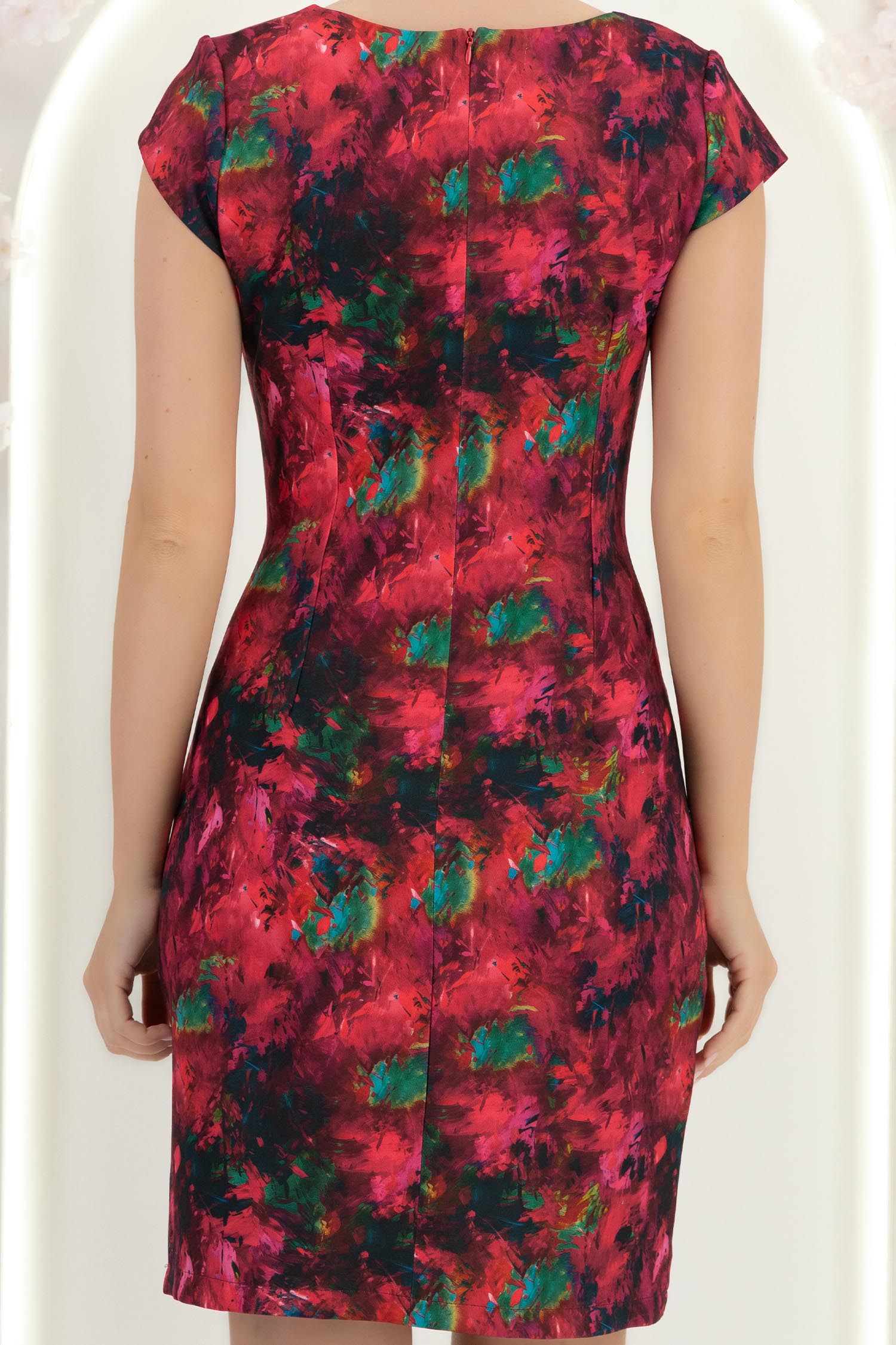 Rochie din stofa fuchsia scurta cu un croi drept si imprimeu- StarShinerS 6 - StarShinerS.ro