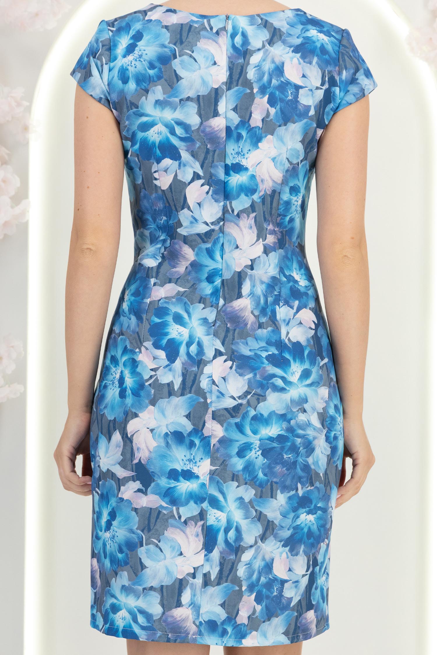 Rochie din stofa albastra scurta cu un croi drept si imprimeu- StarShinerS 6 - StarShinerS.ro