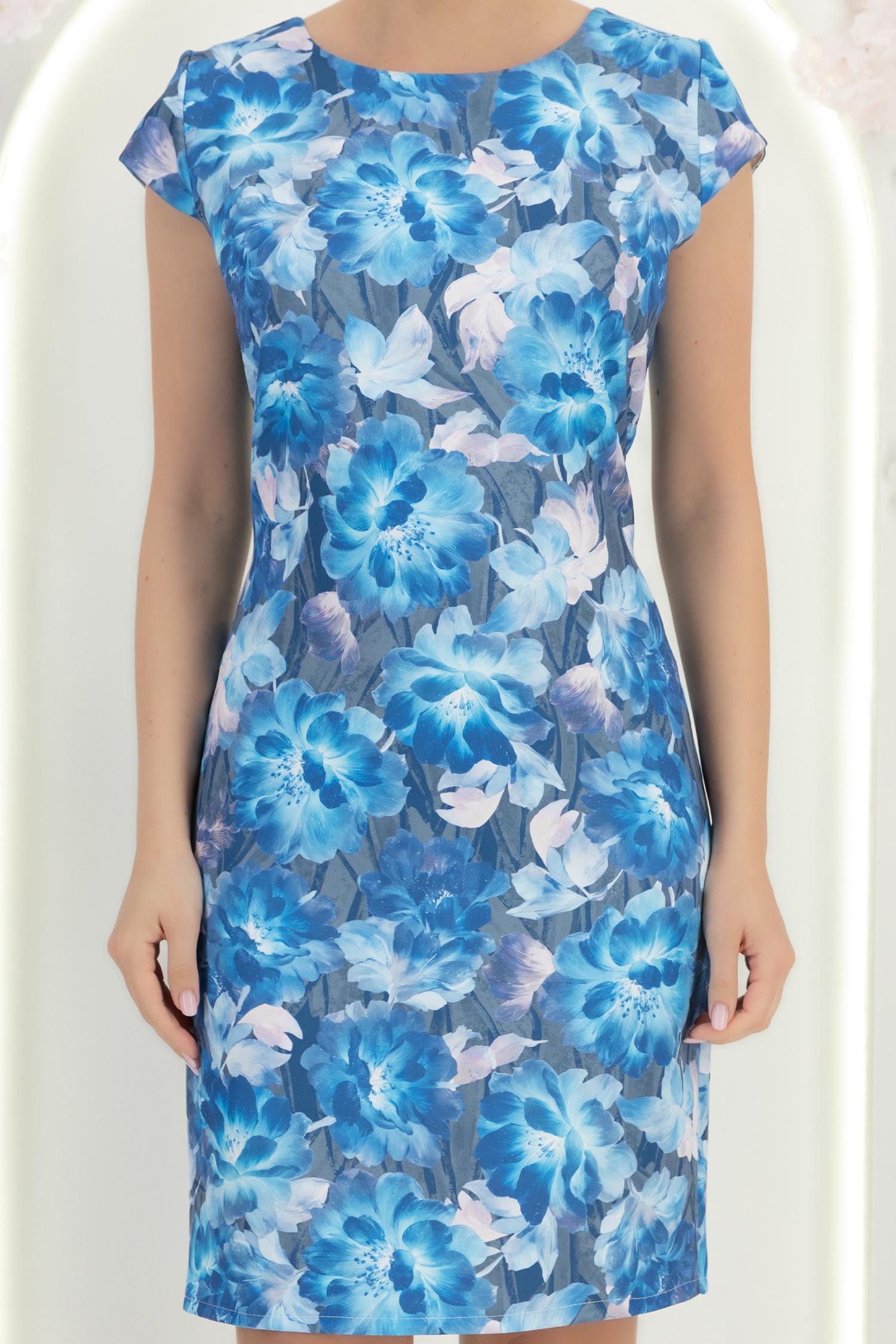 Rochie din stofa albastra scurta cu un croi drept si imprimeu- StarShinerS 5 - StarShinerS.ro