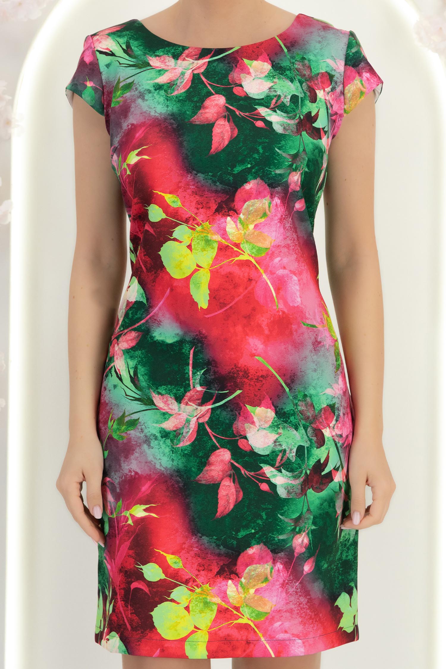 Rochie din stofa verde scurta cu un croi drept si imprimeu- StarShinerS 5 - StarShinerS.ro