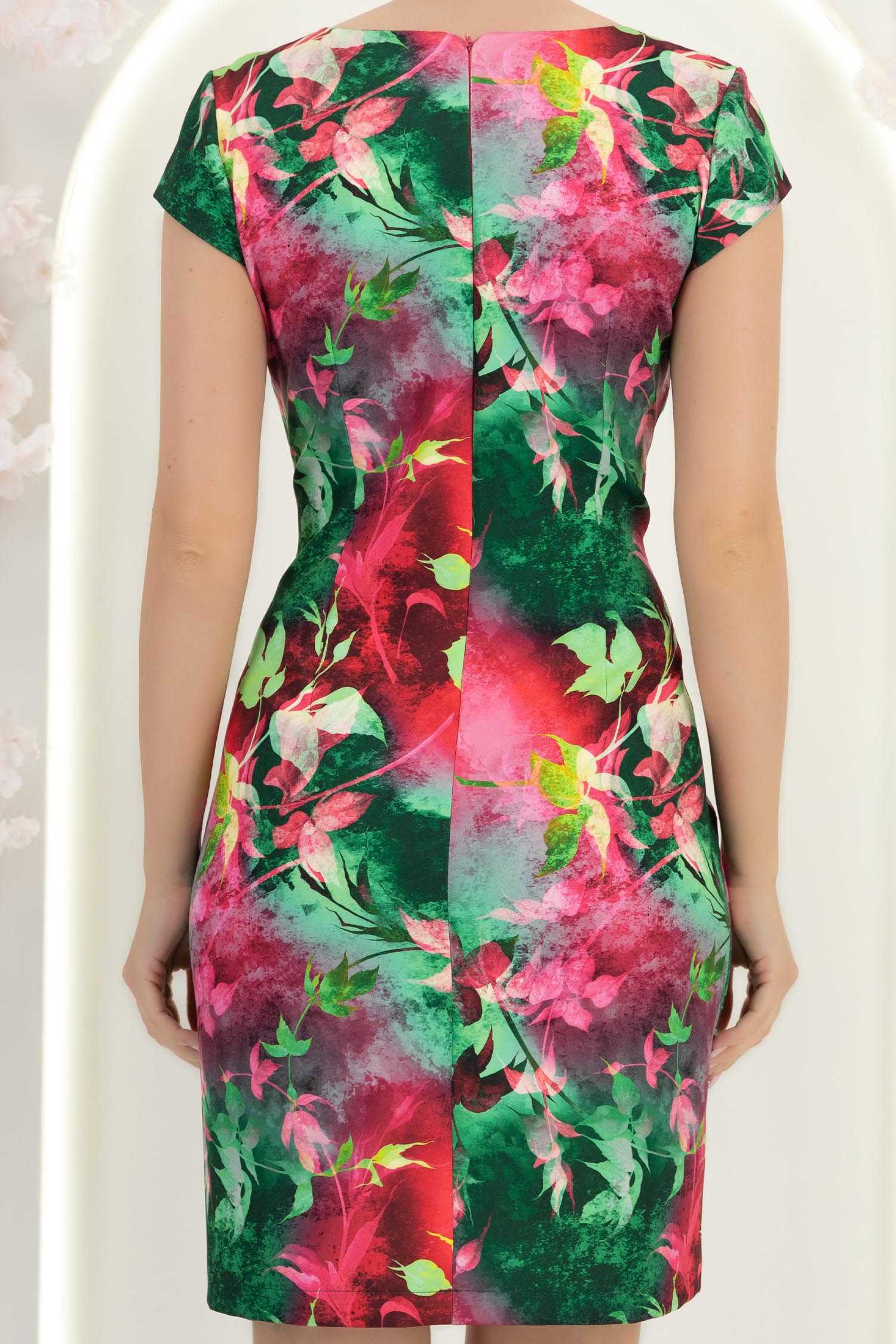 Rochie din stofa verde scurta cu un croi drept si imprimeu- StarShinerS 6 - StarShinerS.ro