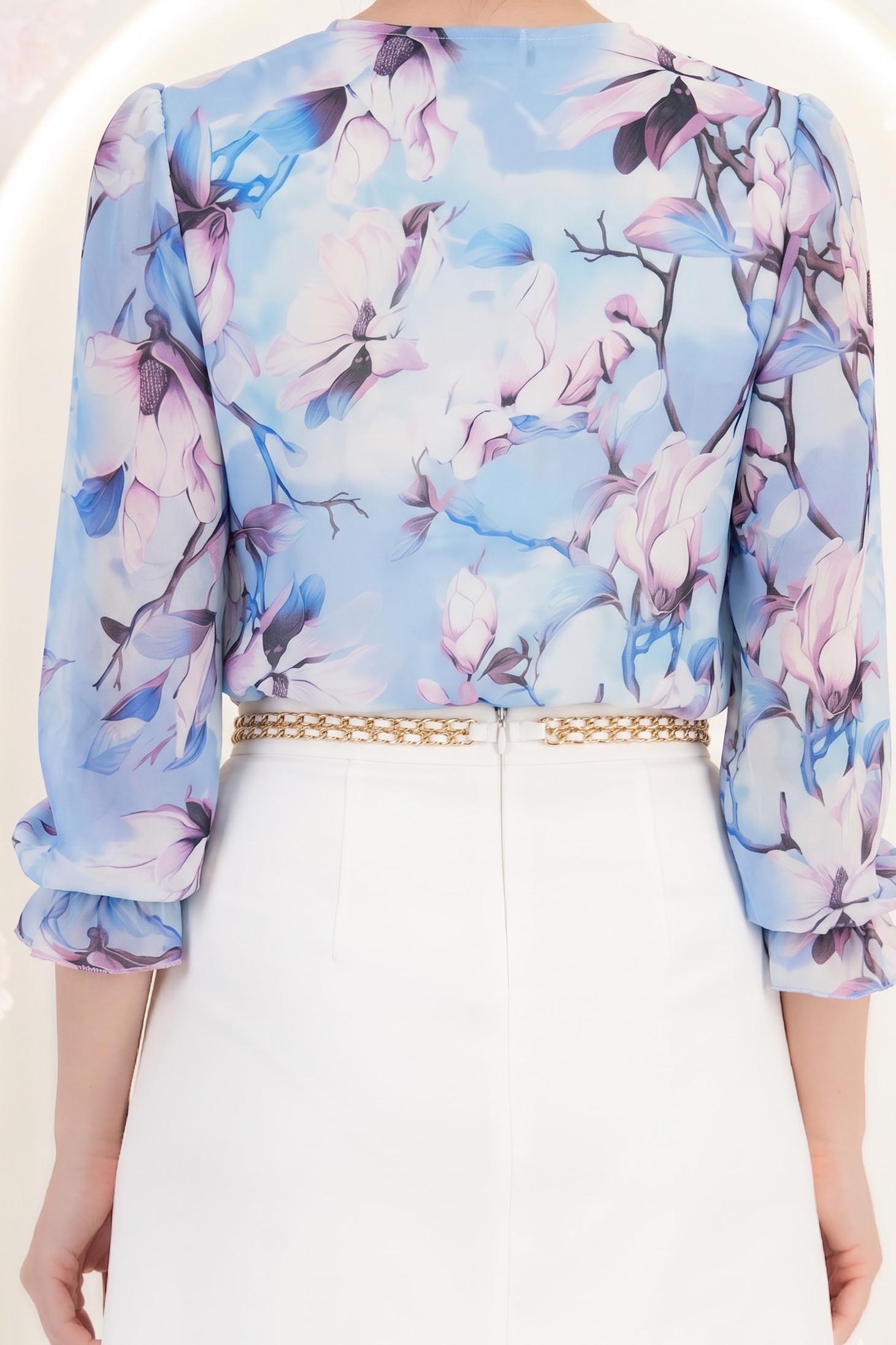 Bluza din viscoza albastru deschis cu croi larg si volanase la maneca - StarShinerS 6 - StarShinerS.ro