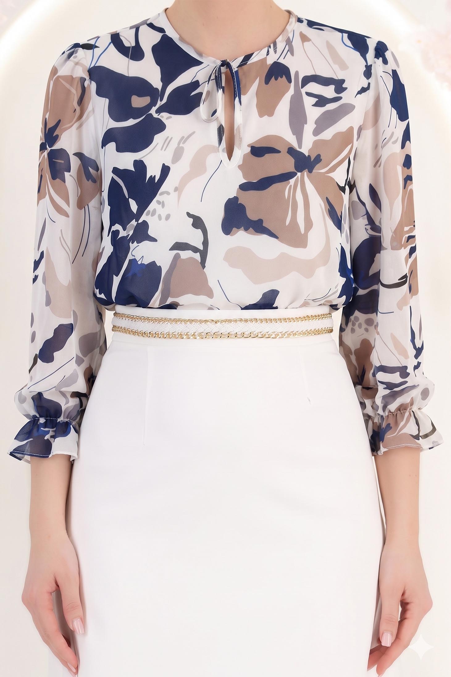 Bluza din viscoza maro cu croi larg si volanase la maneca - StarShinerS 5 - StarShinerS.ro