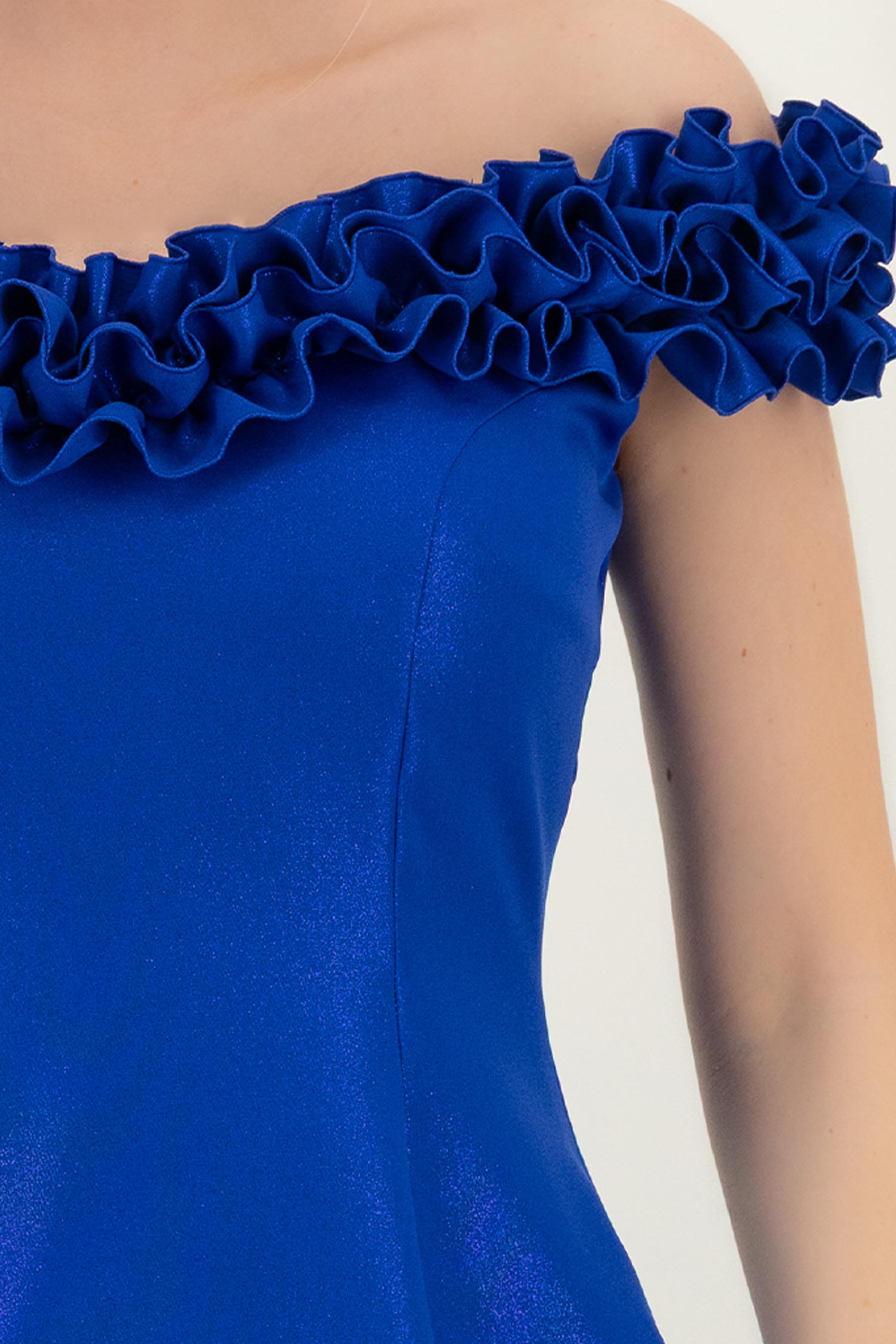 Rochie albastra cu sclipici scurta in clos cu volanase - StarShinerS 5 - StarShinerS.ro