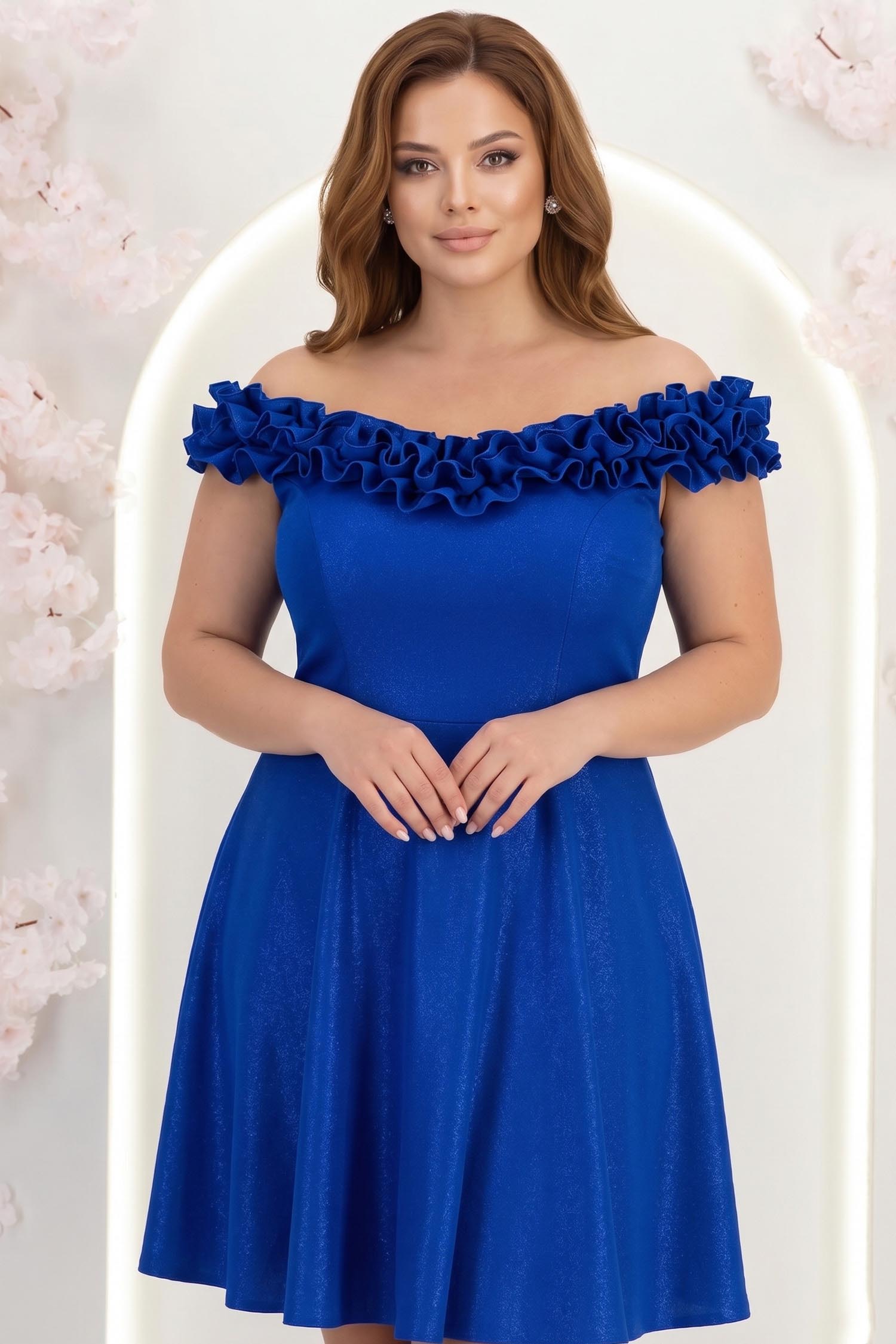 Rochie albastra cu sclipici scurta in clos cu volanase - StarShinerS 1 - StarShinerS.ro