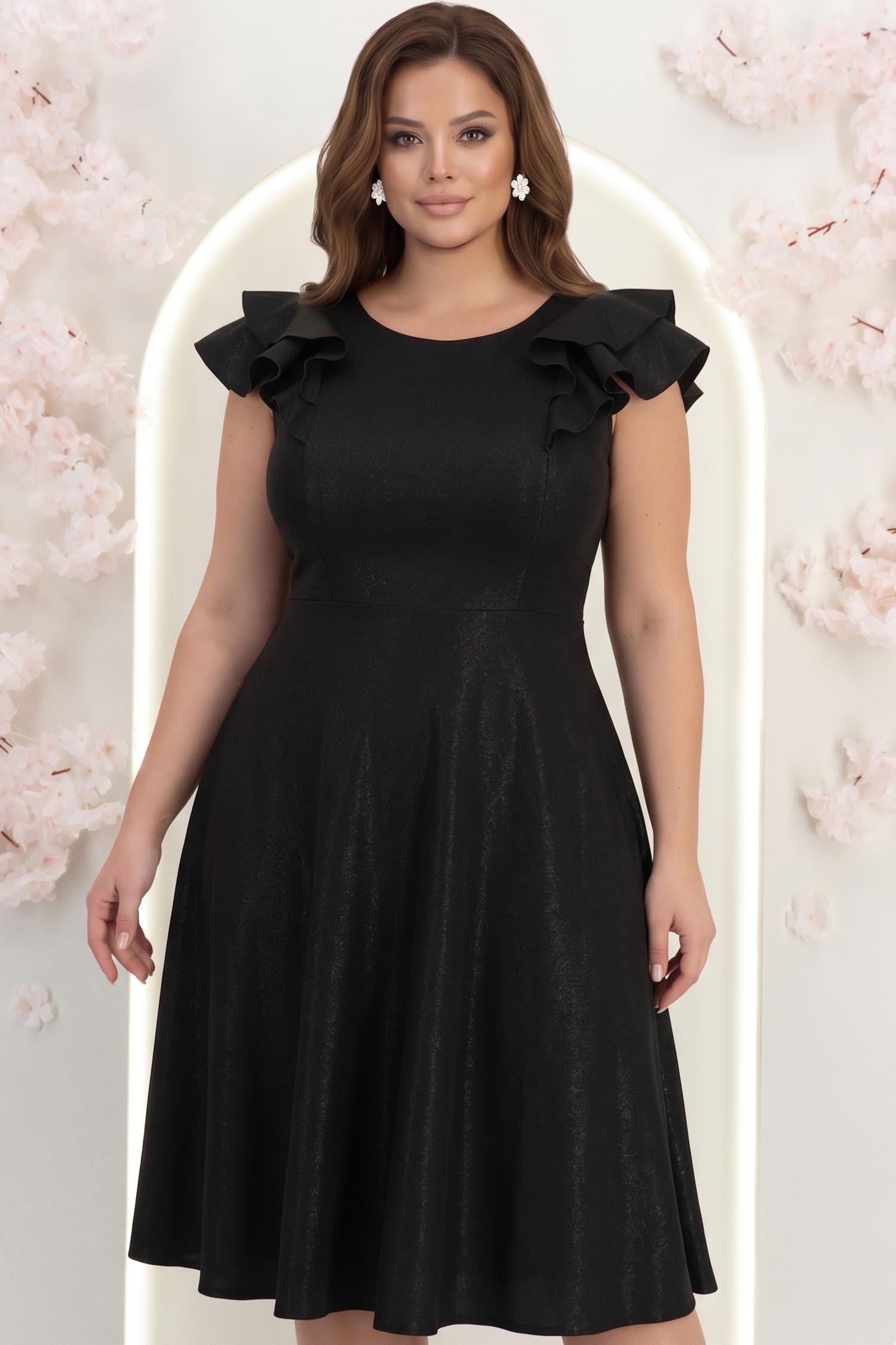 Rochie neagra cu sclipici midi in clos cu volanase - StarShinerS 1 - StarShinerS.ro