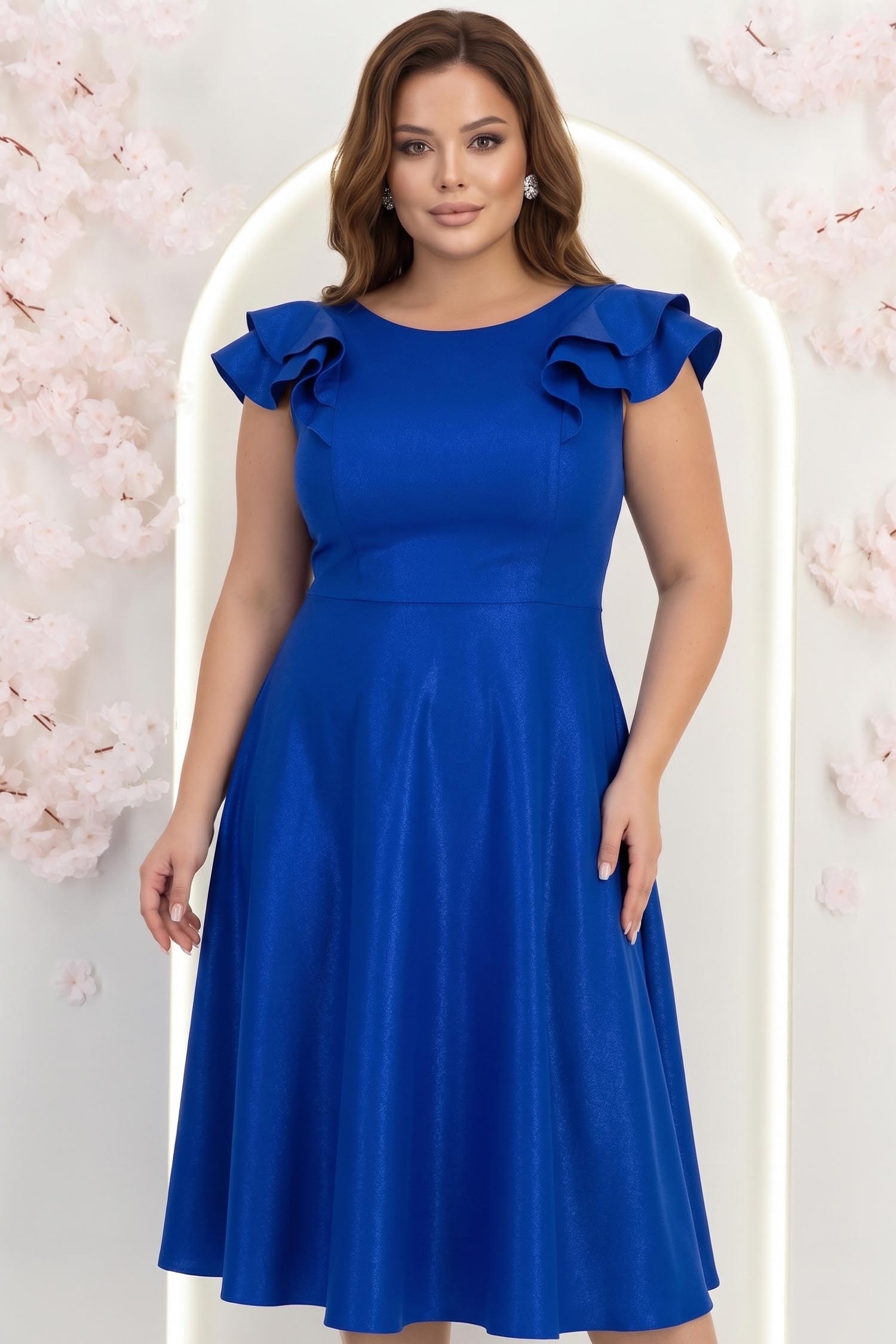 Rochie albastra cu sclipici midi in clos cu volanase - StarShinerS 1 - StarShinerS.ro