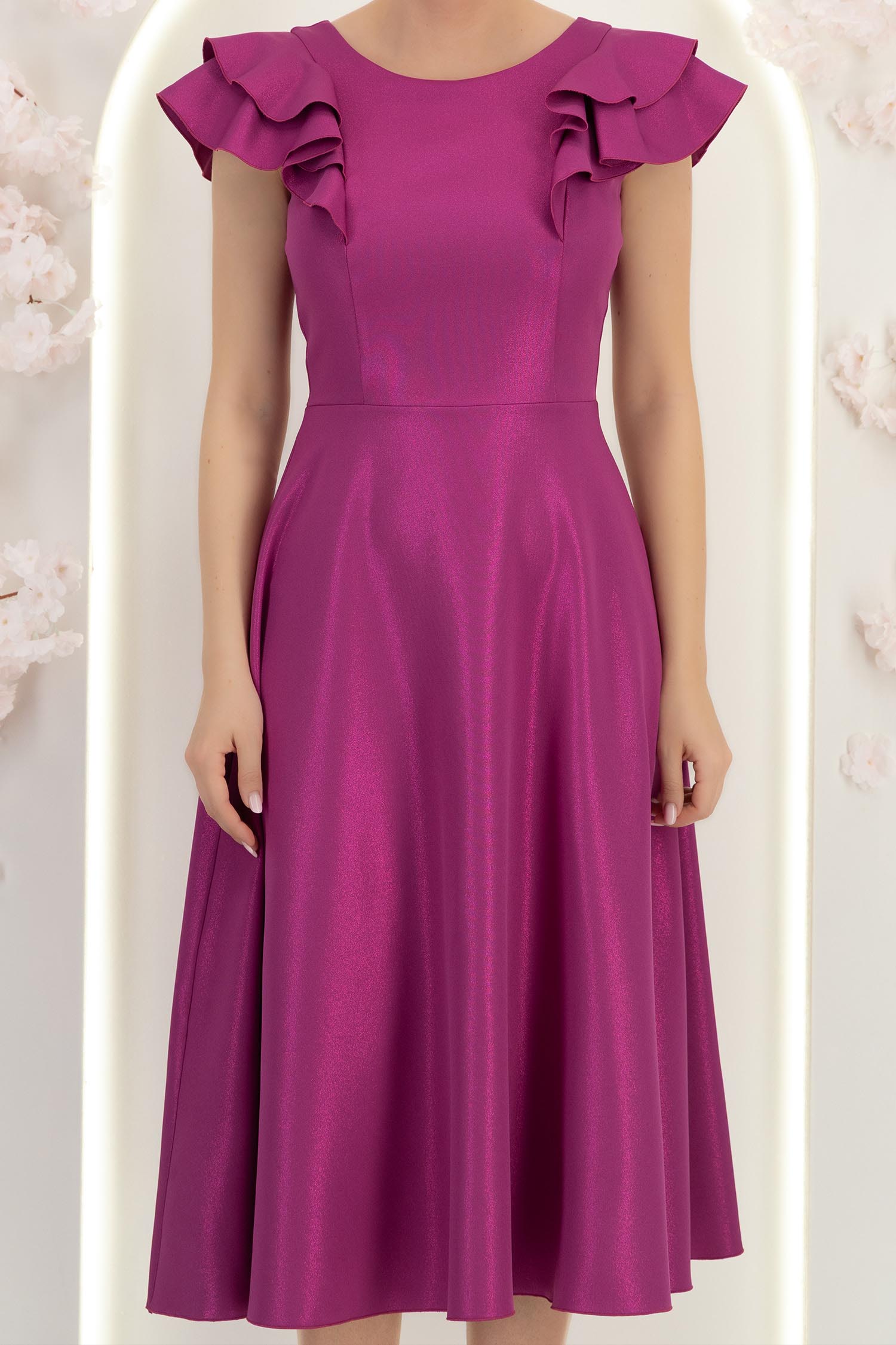 Rochie zmeura cu sclipici midi in clos cu volanase - StarShinerS 6 - StarShinerS.ro