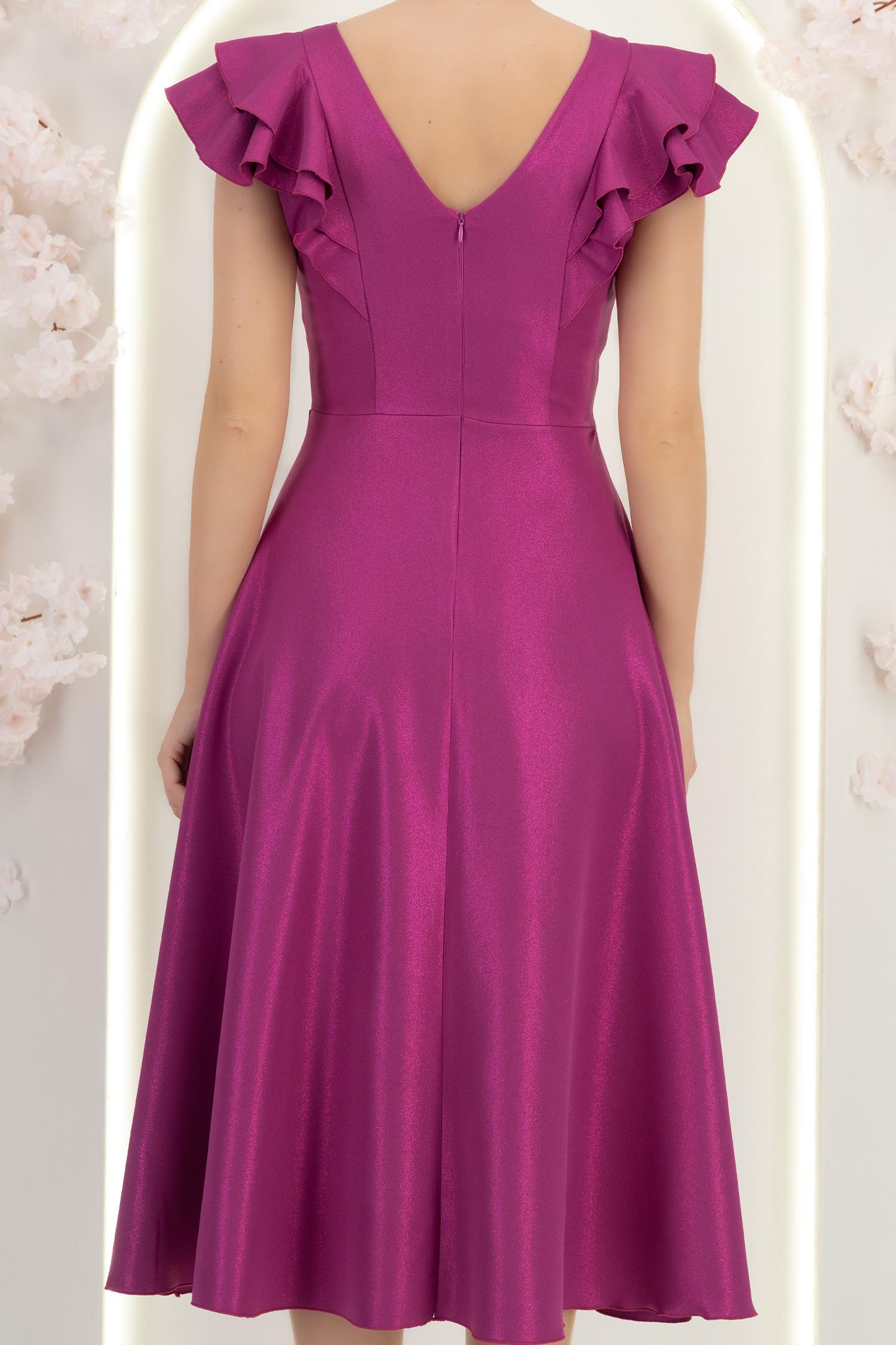 Rochie zmeura cu sclipici midi in clos cu volanase - StarShinerS 7 - StarShinerS.ro