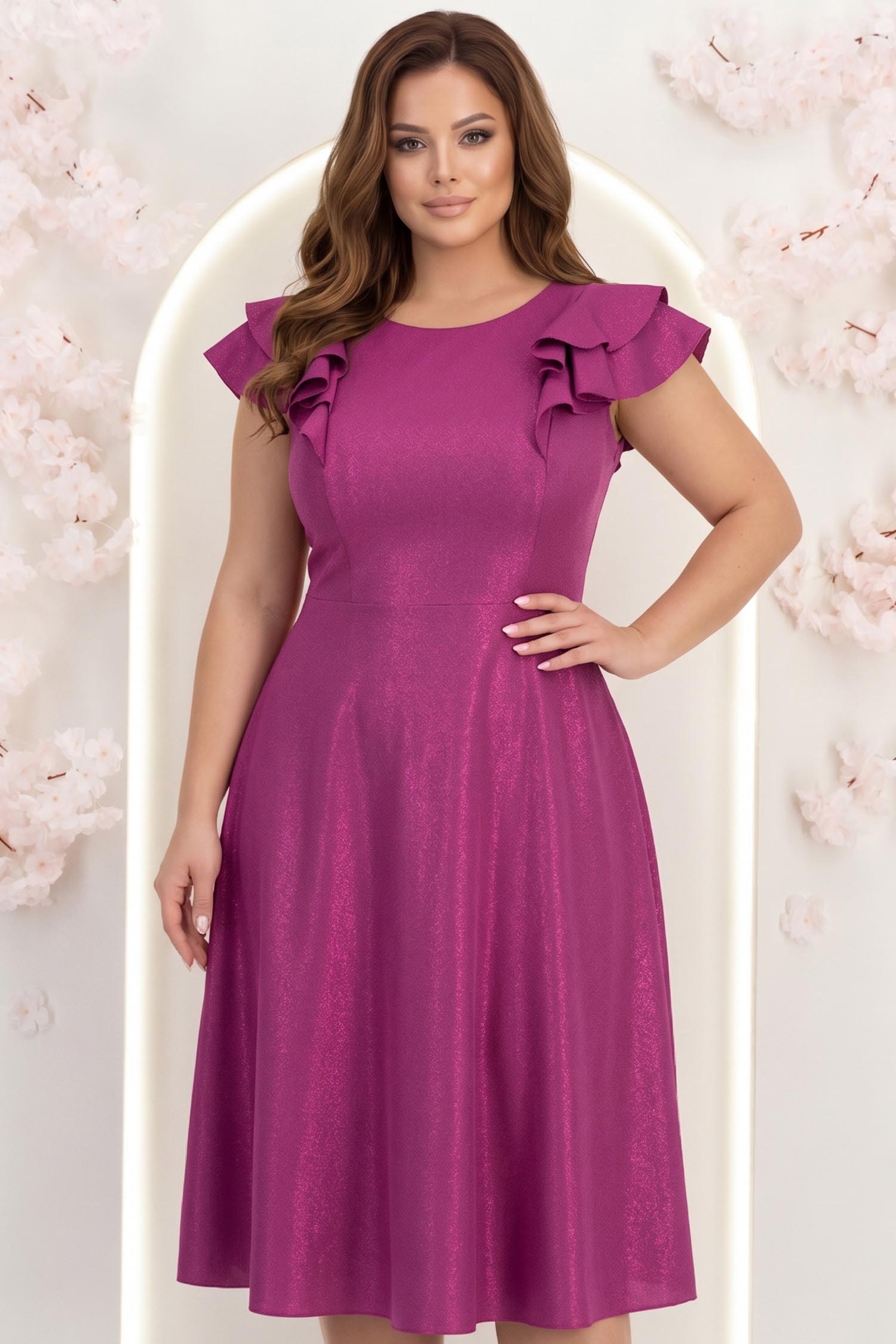 Rochie zmeura cu sclipici midi in clos cu volanase - StarShinerS 1 - StarShinerS.ro