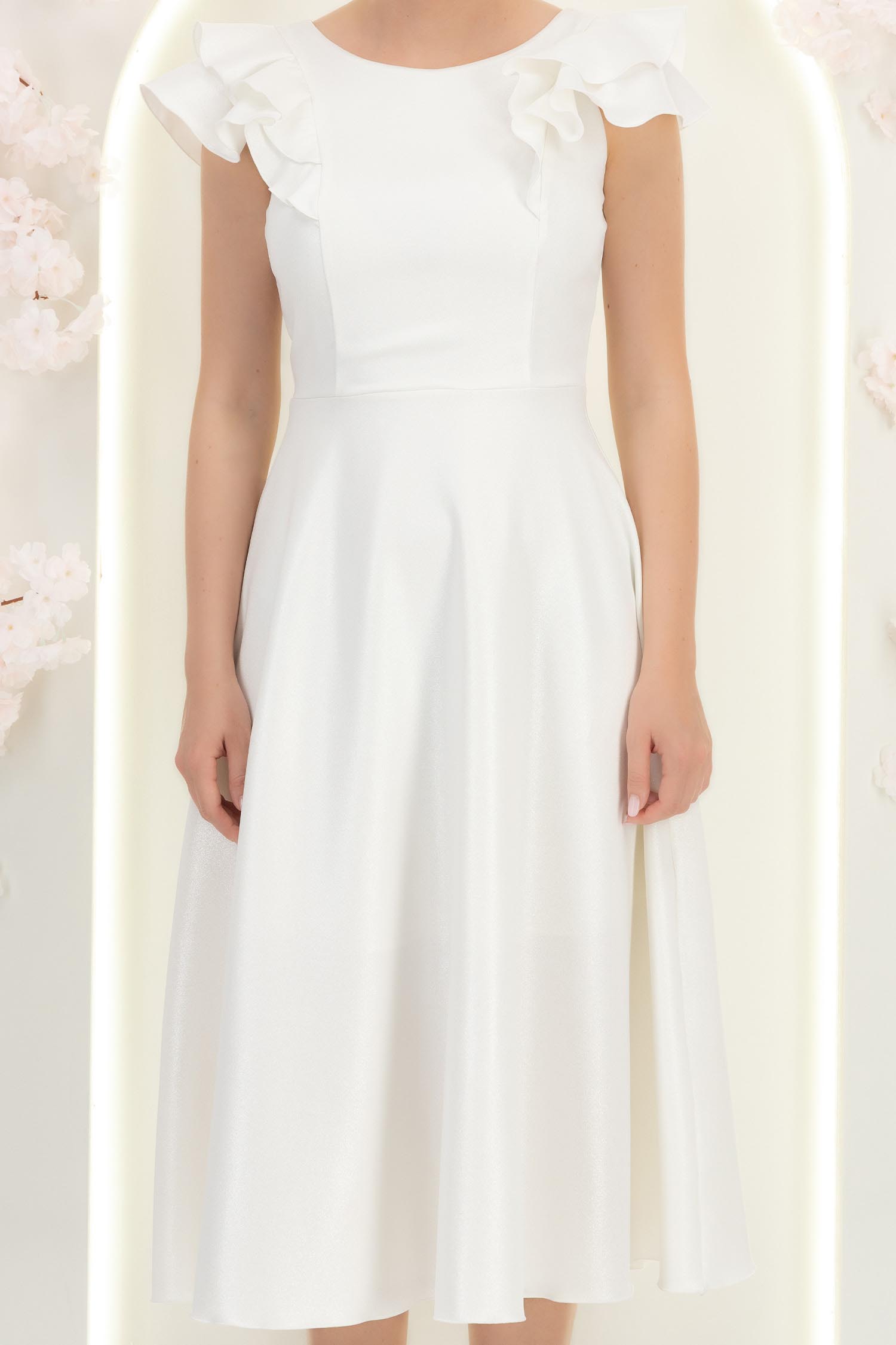 Rochie ivoire cu sclipici midi in clos cu volanase - StarShinerS 6 - StarShinerS.ro