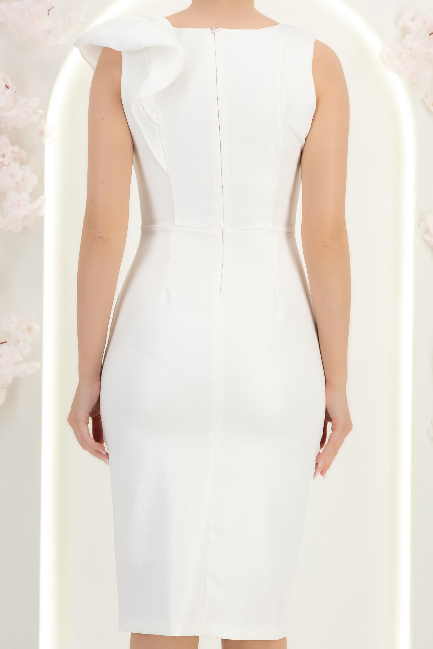 Rochie ivoire cu sclipici midi tip creion cu volanase - StarShinerS 7 - StarShinerS.ro