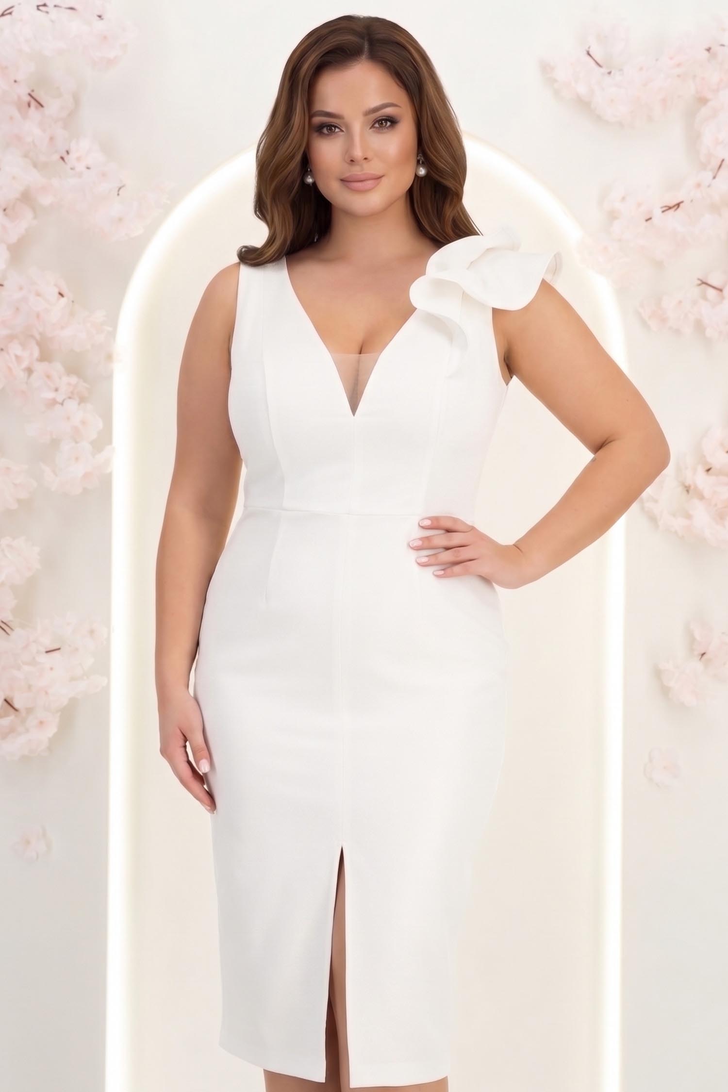 Rochie ivoire cu sclipici midi tip creion cu volanase - StarShinerS 1 - StarShinerS.ro