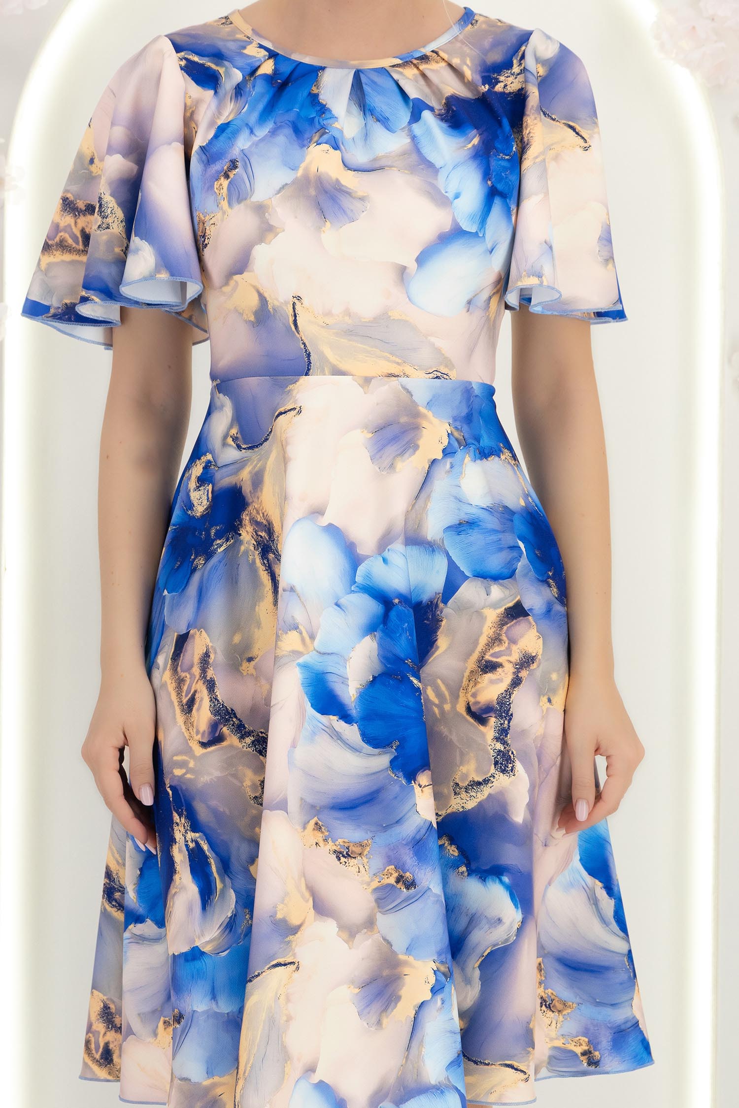 Rochie albastra midi in clos cu mâneci tip fluture - StarShinerS 5 - StarShinerS.ro