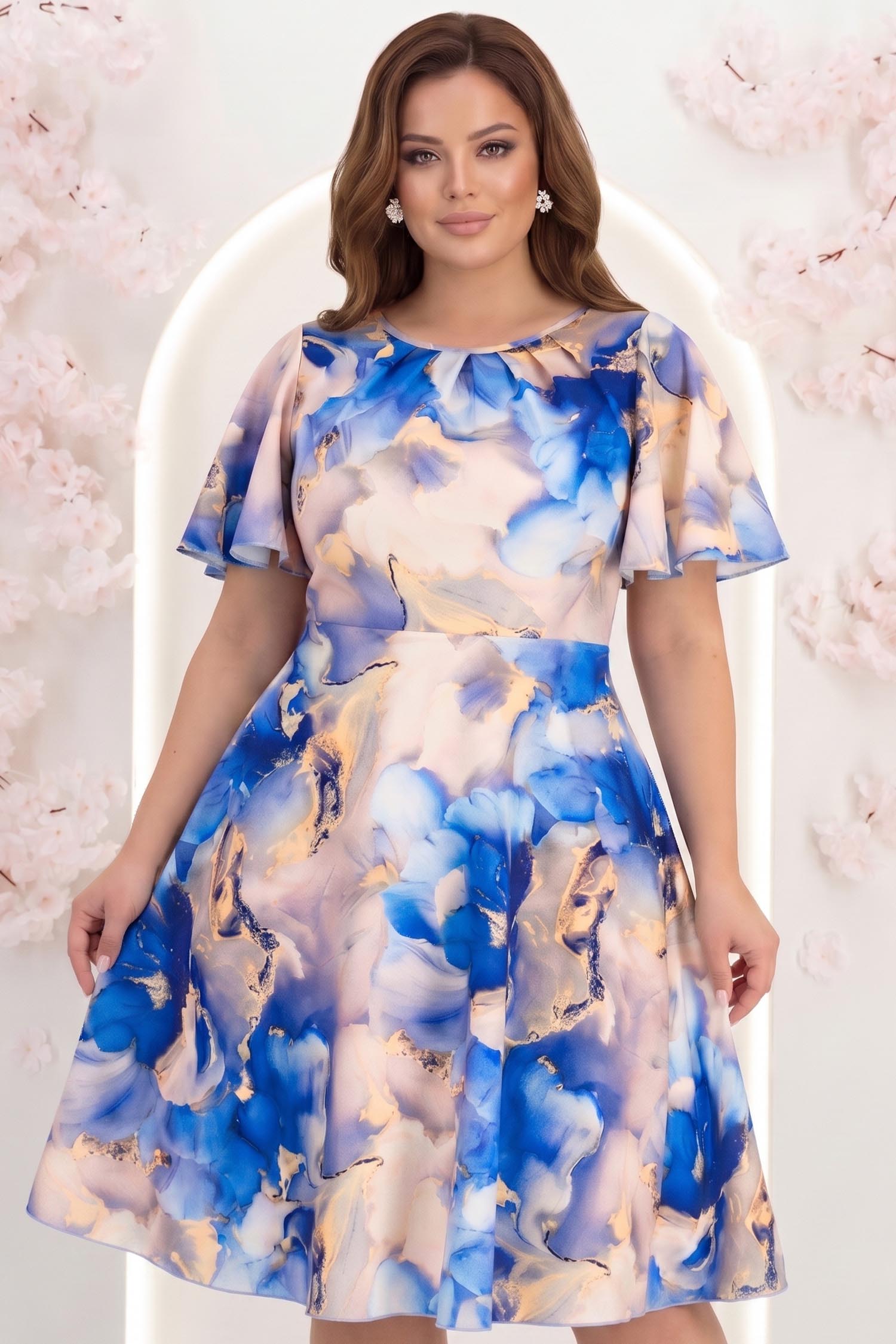 Rochie albastra midi in clos cu mâneci tip fluture - StarShinerS 1 - StarShinerS.ro