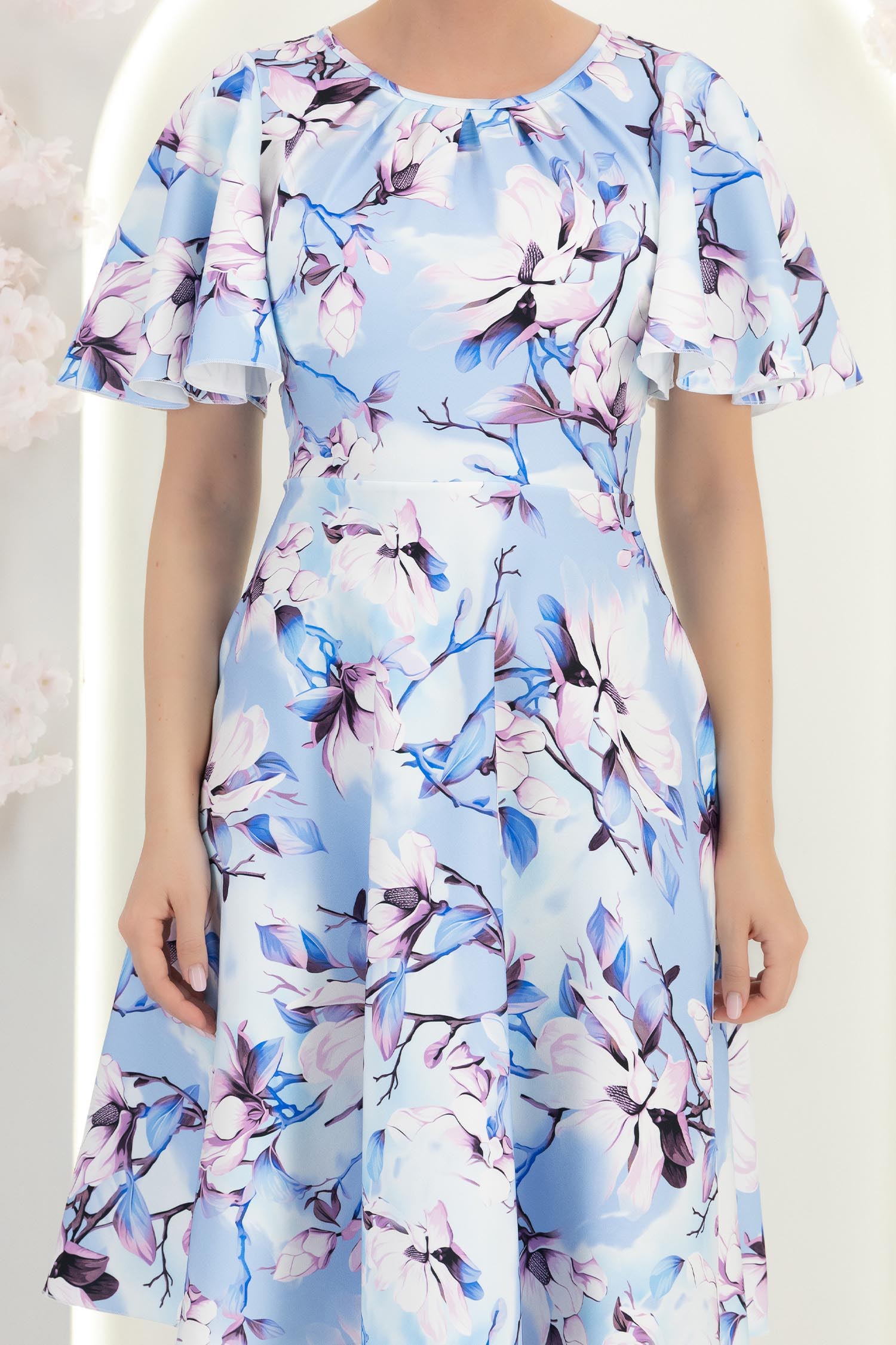 Rochie albastru deschis midi in clos cu mâneci tip fluture - StarShinerS 5 - StarShinerS.ro