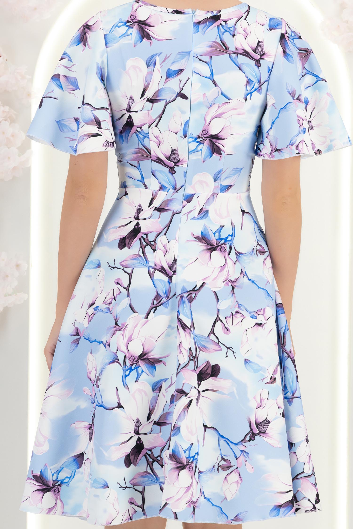 Rochie albastru deschis midi in clos cu mâneci tip fluture - StarShinerS 6 - StarShinerS.ro