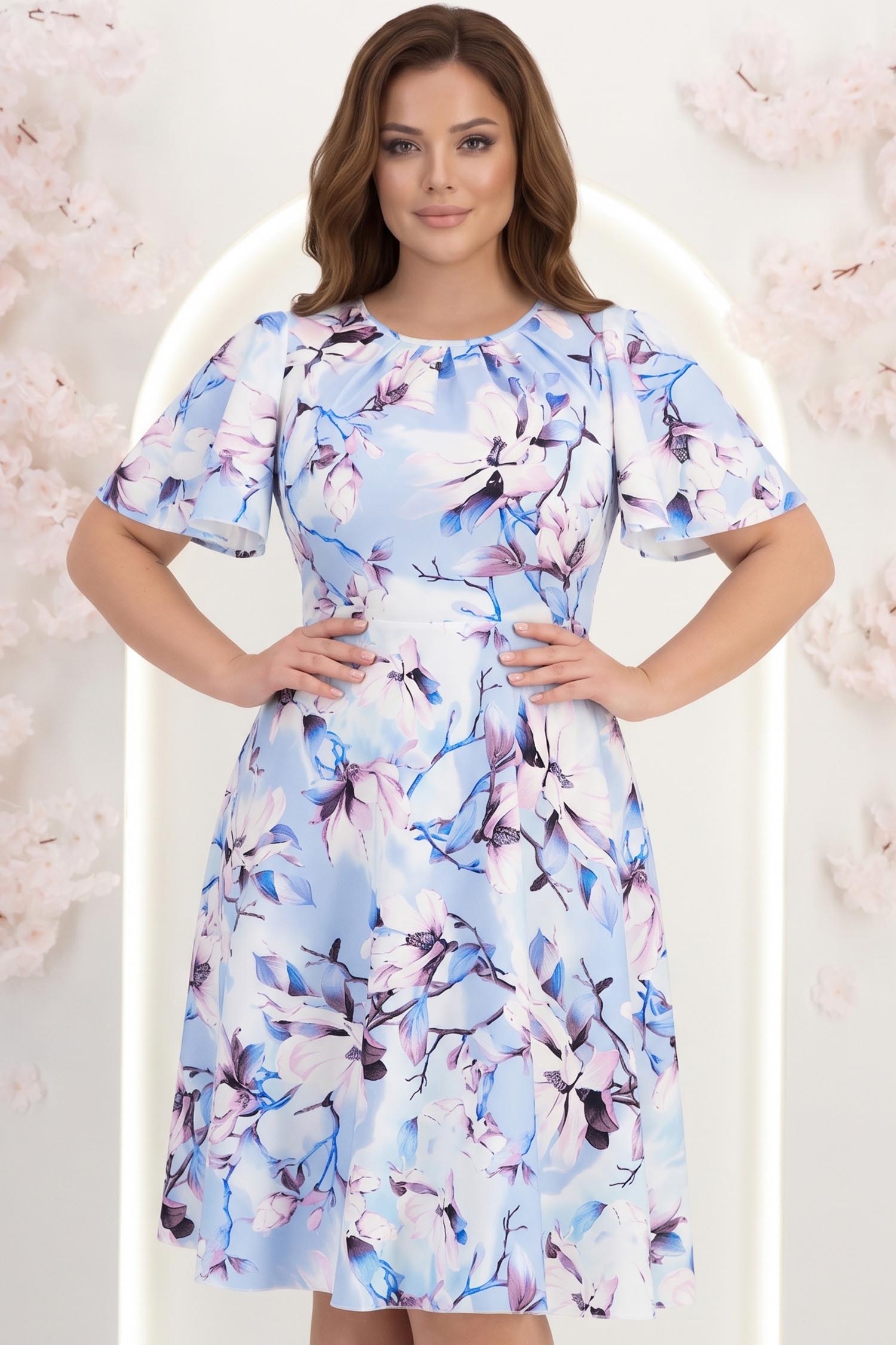 Rochie albastru deschis midi in clos cu mâneci tip fluture - StarShinerS 1 - StarShinerS.ro
