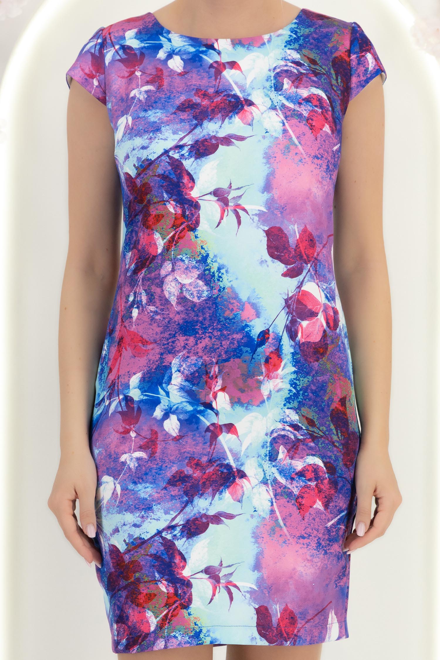 Rochie mov scurta cu un croi drept si imprimeu- StarShinerS 5 - StarShinerS.ro