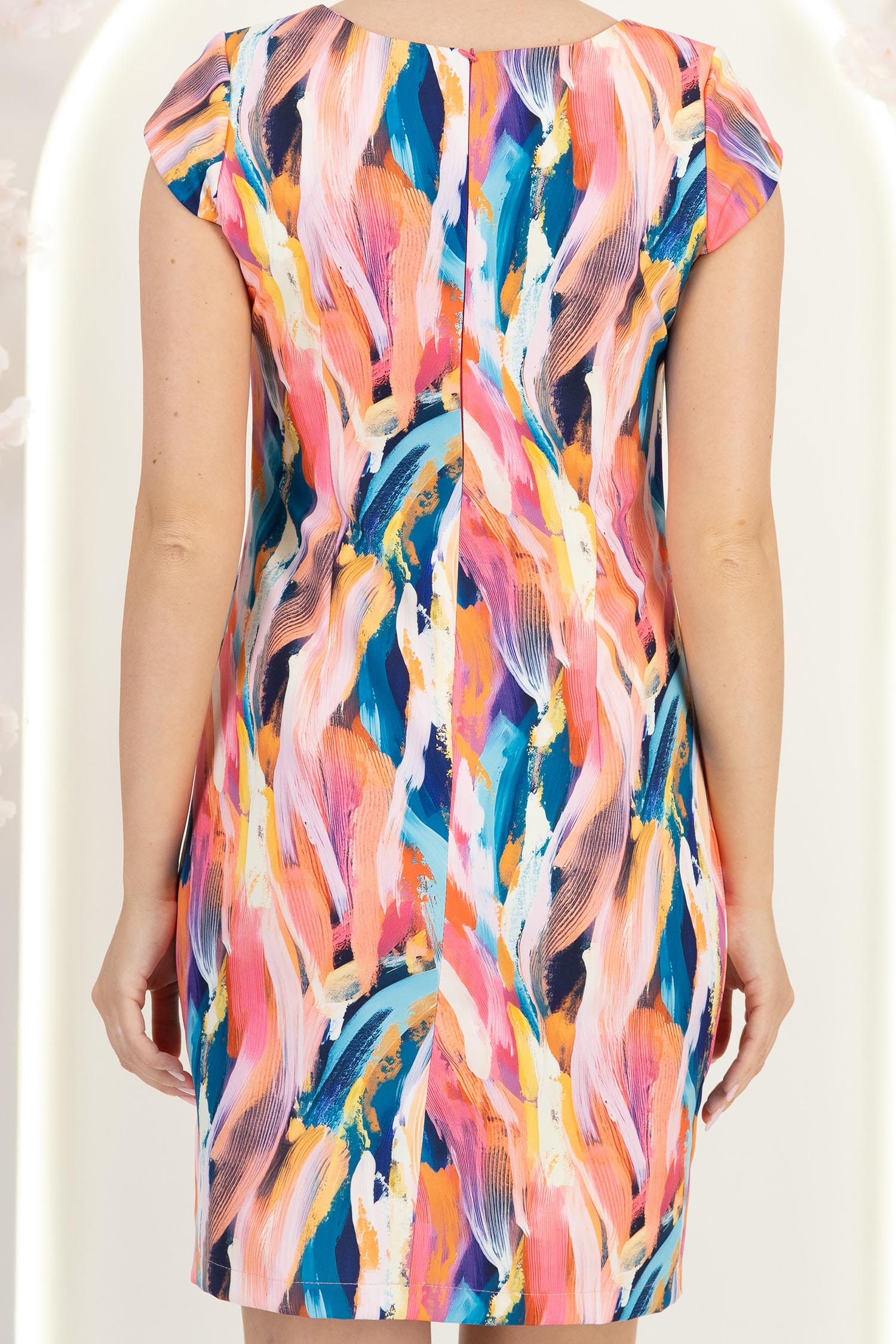 Rochie roz scurta cu un croi drept si imprimeu- StarShinerS 6 - StarShinerS.ro