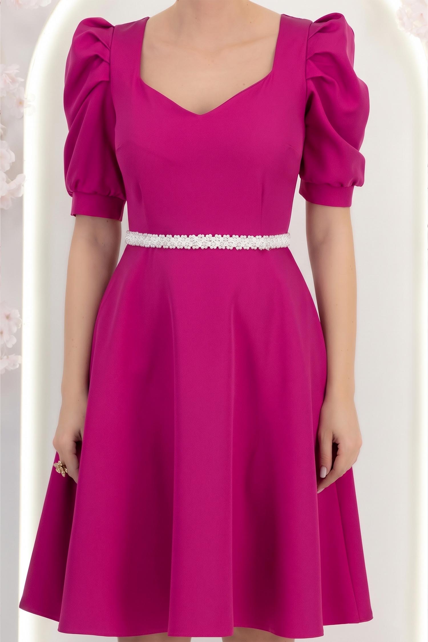 Rochie fuchsia până la genunchi in clos accesorizata cu cordon cu perle detasabil- StarShinerS 4 - StarShinerS.ro
