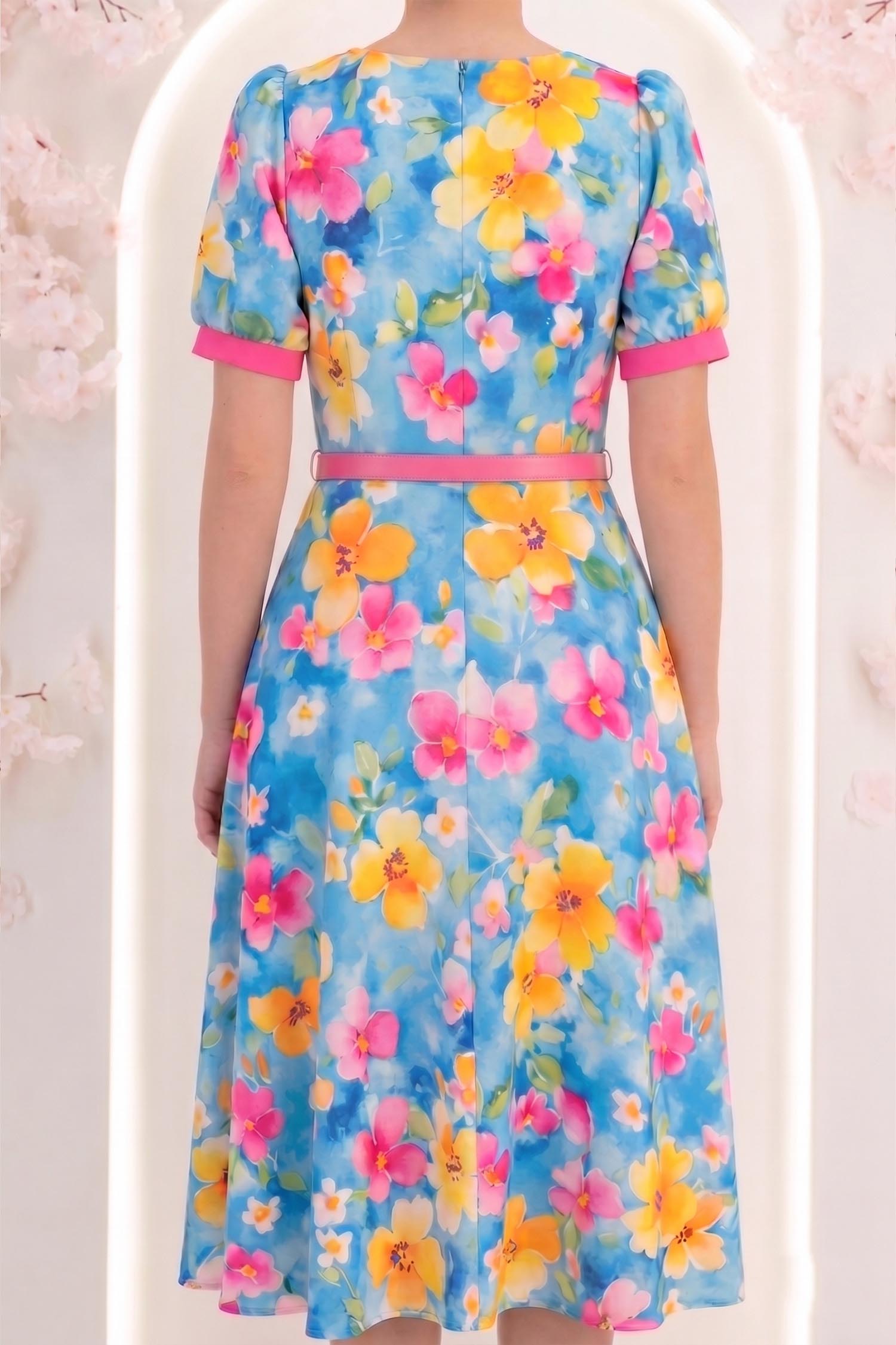 Rochie turcoaz midi in clos cu accesoriu tip curea si brosa florala - StarShinerS 3 - StarShinerS.ro