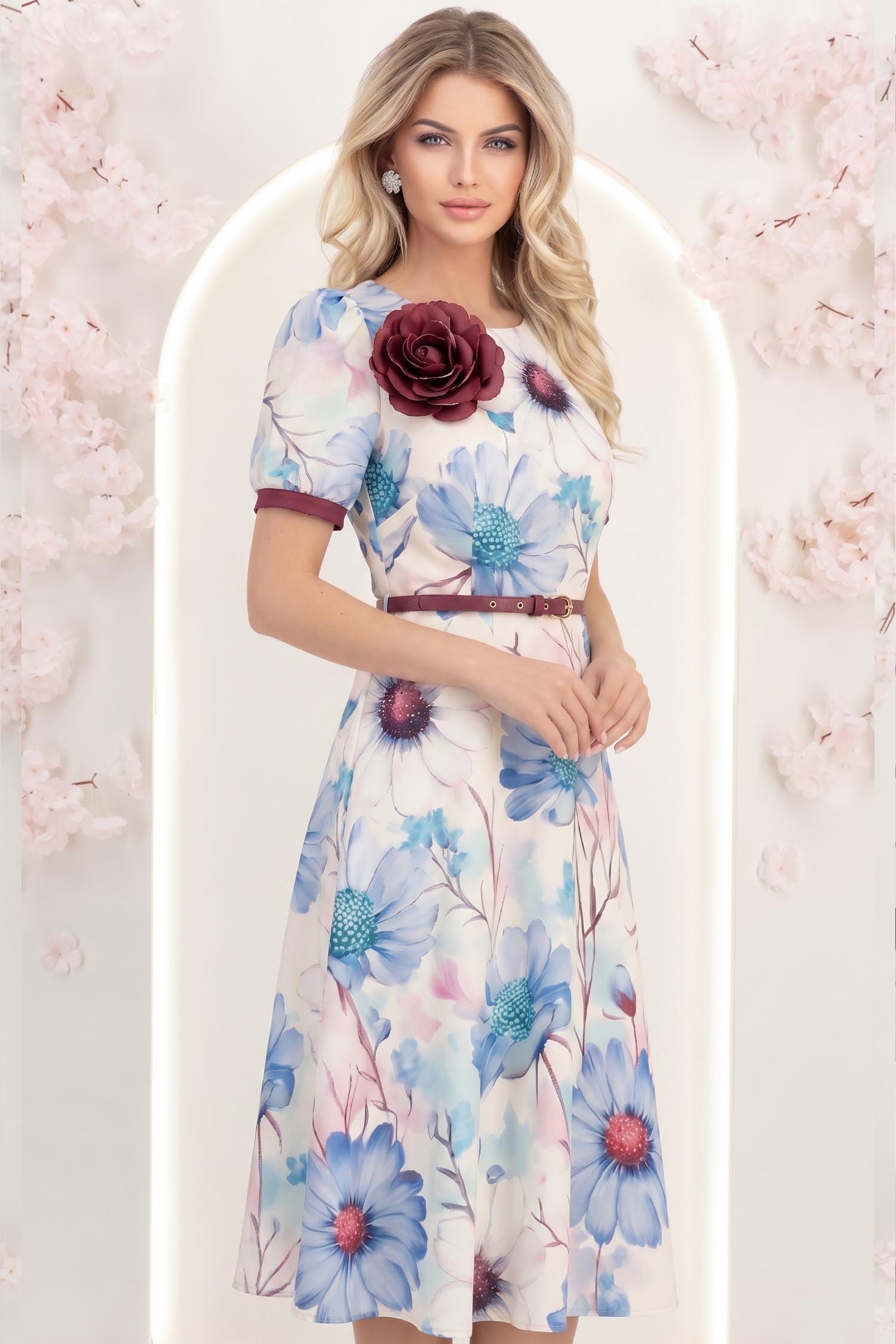 Rochie albastru deschis midi in clos cu accesoriu tip curea si brosa florala - StarShinerS 2 - StarShinerS.ro