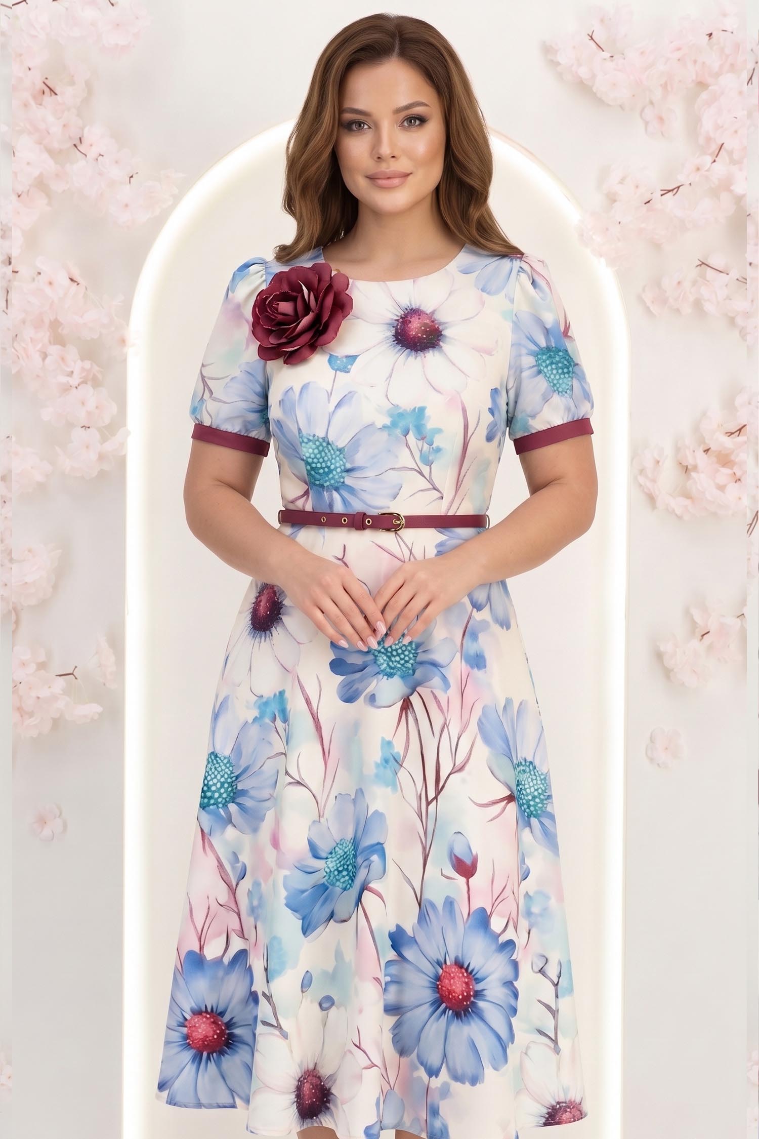 Rochie albastru deschis midi in clos cu accesoriu tip curea si brosa florala - StarShinerS 1 - StarShinerS.ro