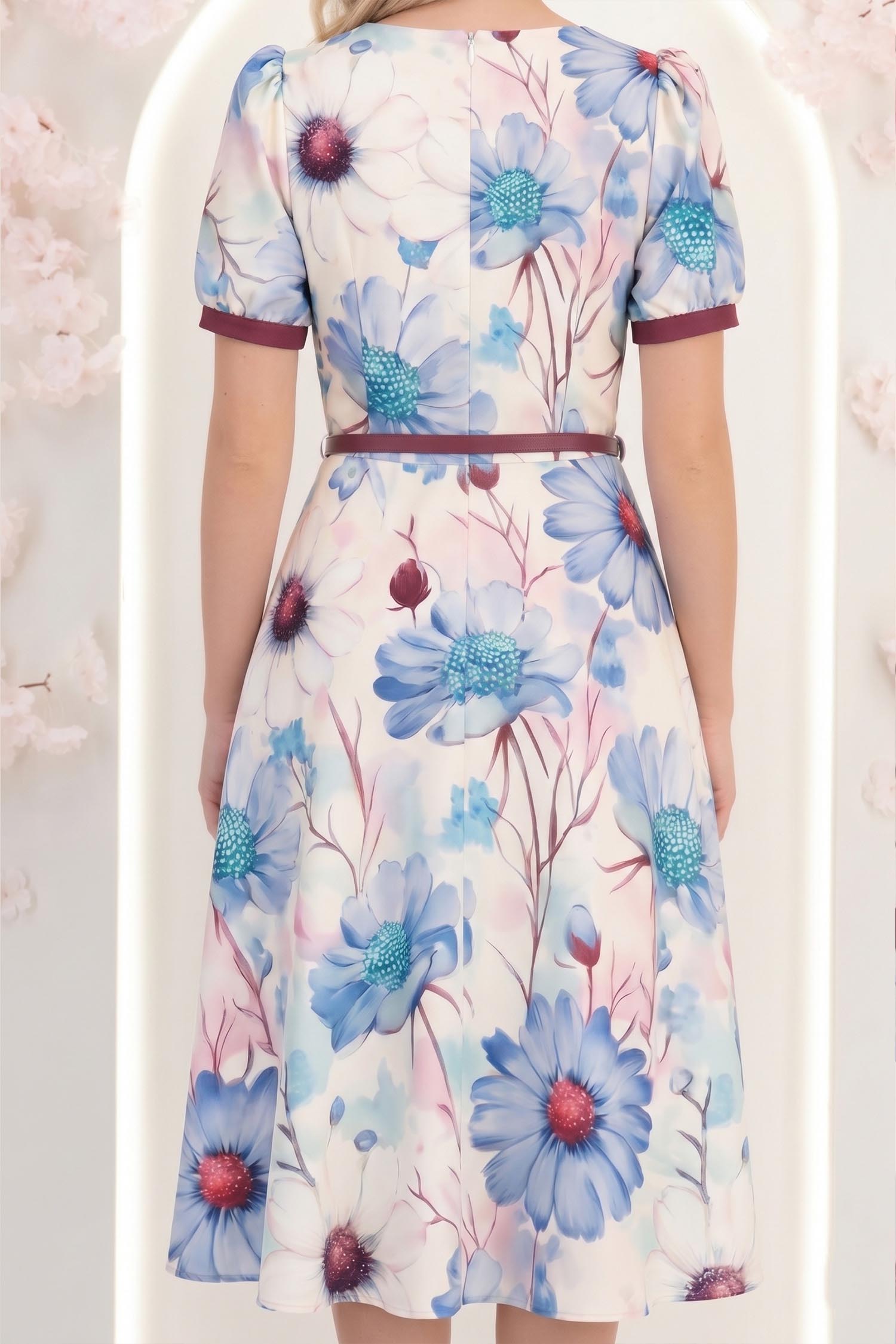 Rochie albastru deschis midi in clos cu accesoriu tip curea si brosa florala - StarShinerS 5 - StarShinerS.ro