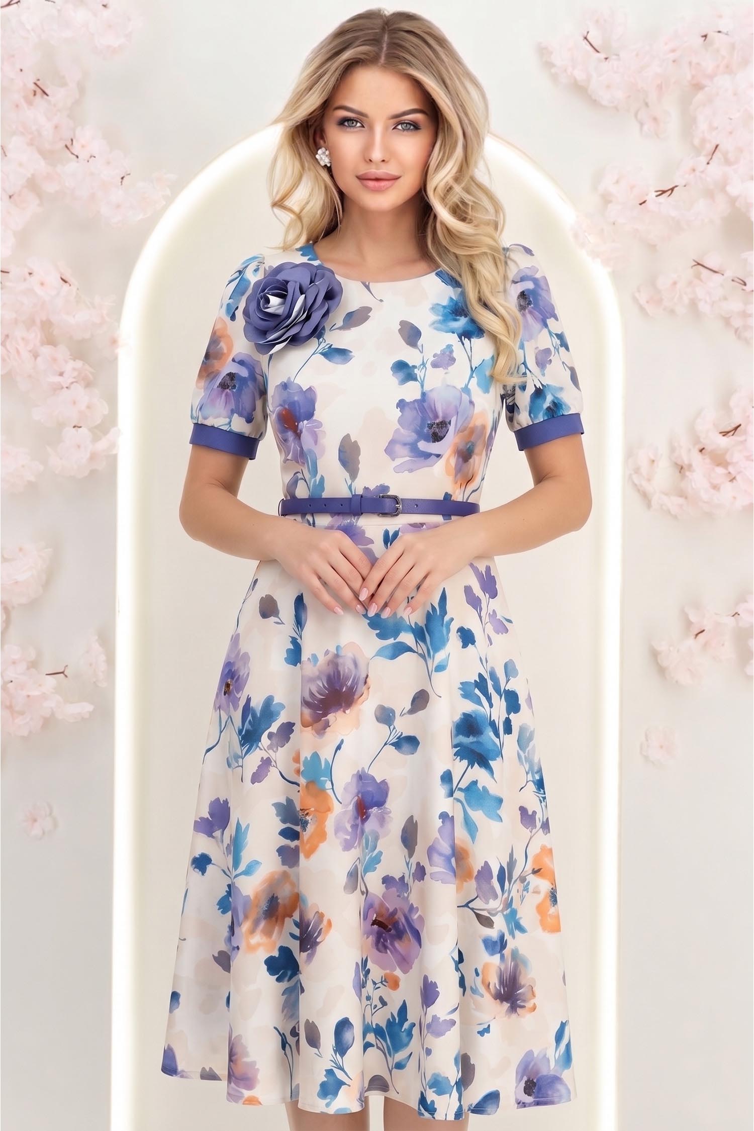 Rochie crem midi in clos cu accesoriu tip curea si brosa florala - StarShinerS 2 - StarShinerS.ro