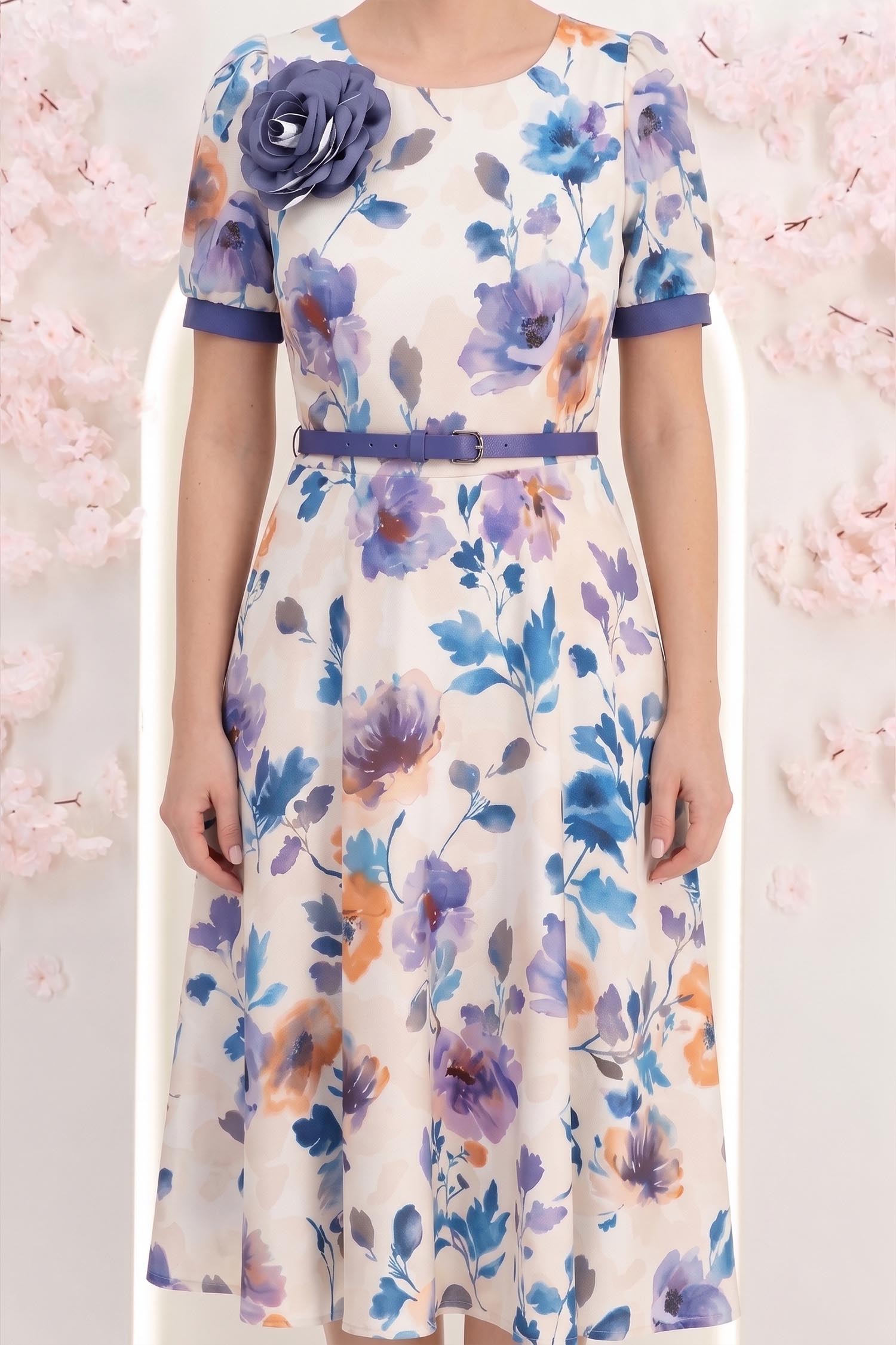 Rochie crem midi in clos cu accesoriu tip curea si brosa florala - StarShinerS 5 - StarShinerS.ro