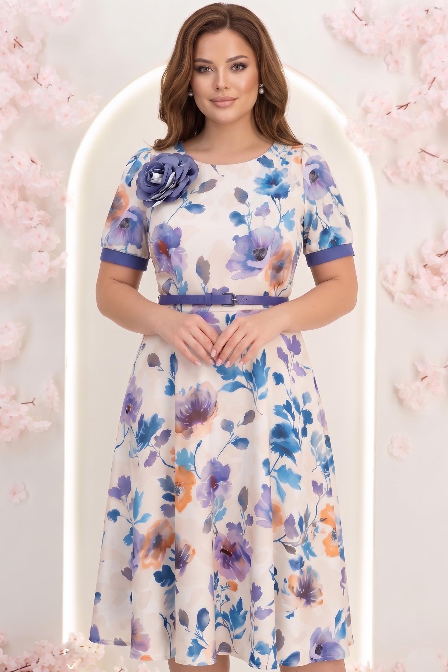 Rochie crem midi in clos cu accesoriu tip curea si brosa florala - StarShinerS 1 - StarShinerS.ro