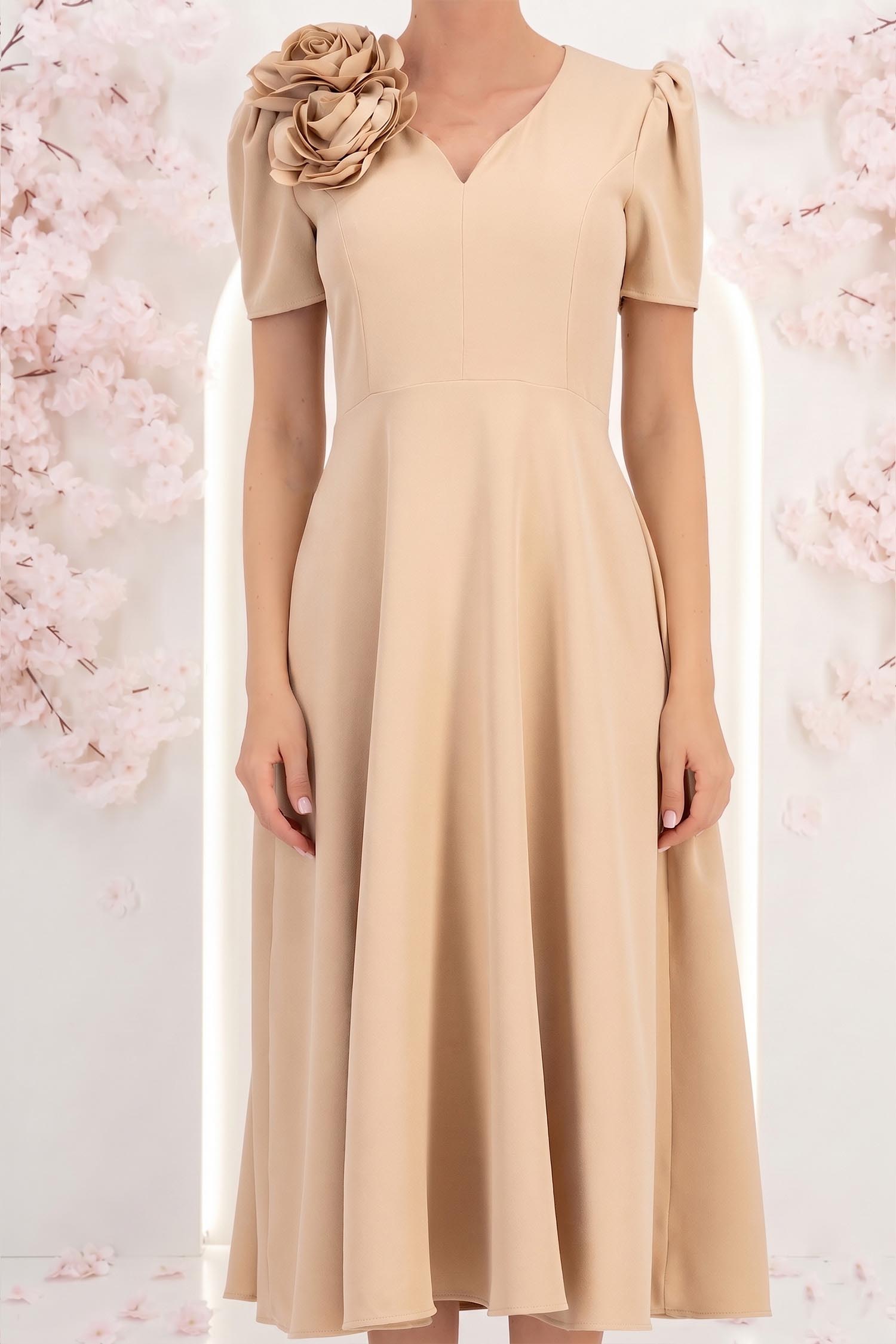 Rochie bej midi in clos accesorizata cu 2 brose 3D - StarShinerS 4 - StarShinerS.ro