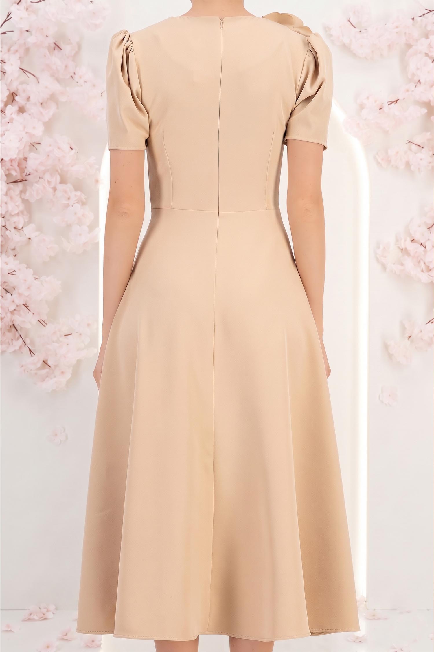Rochie bej midi in clos accesorizata cu 2 brose 3D - StarShinerS 6 - StarShinerS.ro