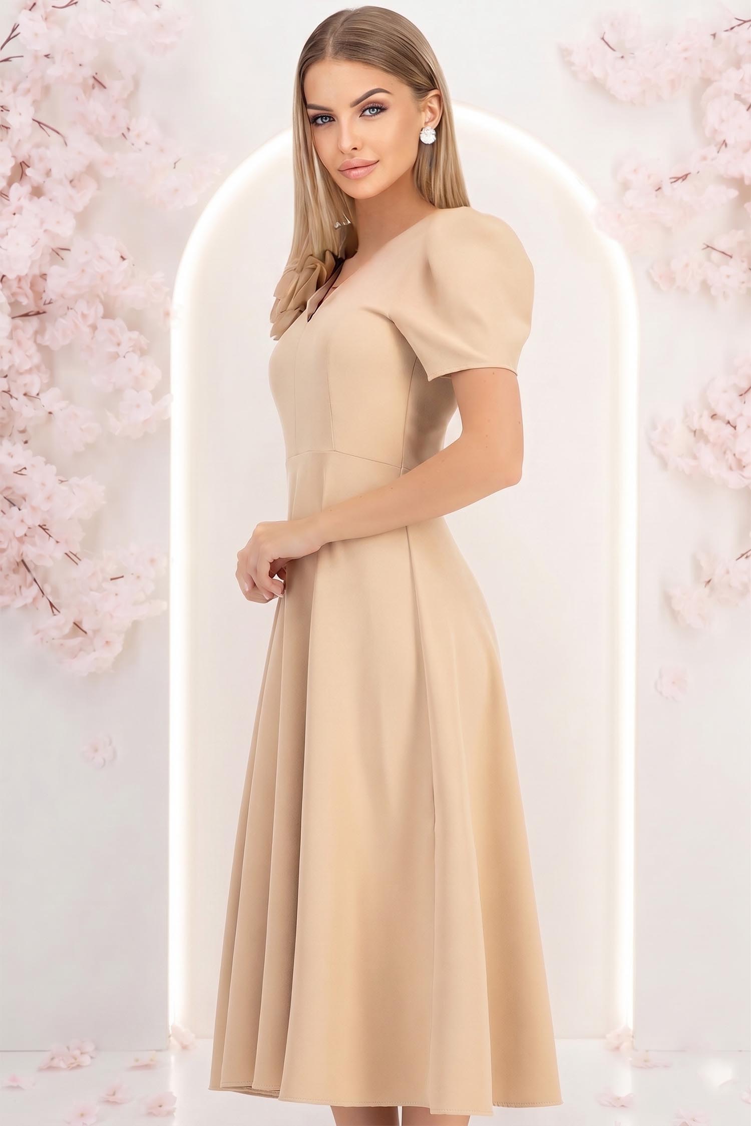 Rochie bej midi in clos accesorizata cu 2 brose 3D - StarShinerS 3 - StarShinerS.ro