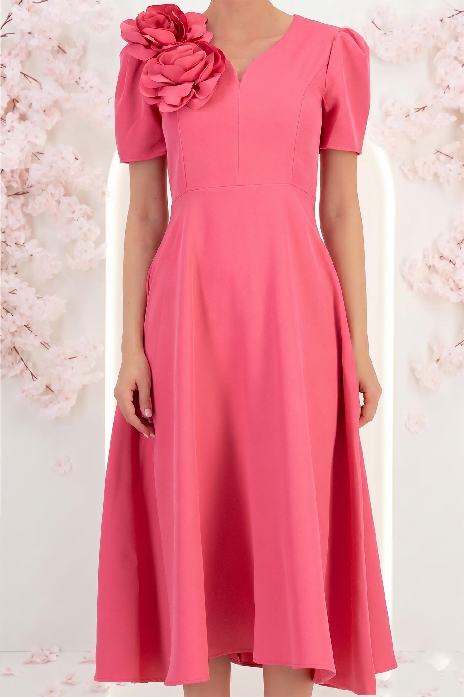 Rochie roz midi in clos accesorizata cu 2 brose 3D - StarShinerS 4 - StarShinerS.ro