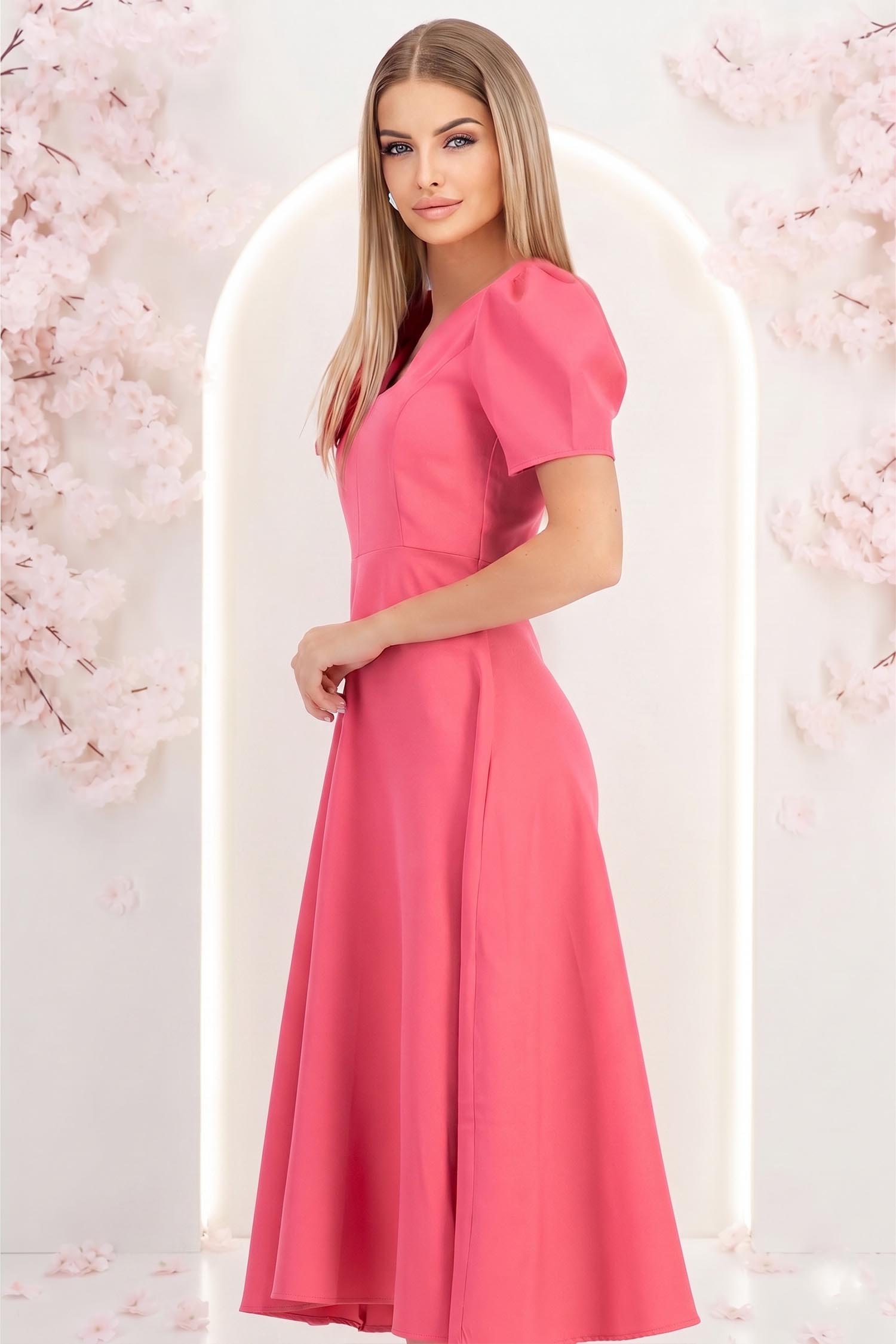 Rochie roz midi in clos accesorizata cu 2 brose 3D - StarShinerS 2 - StarShinerS.ro