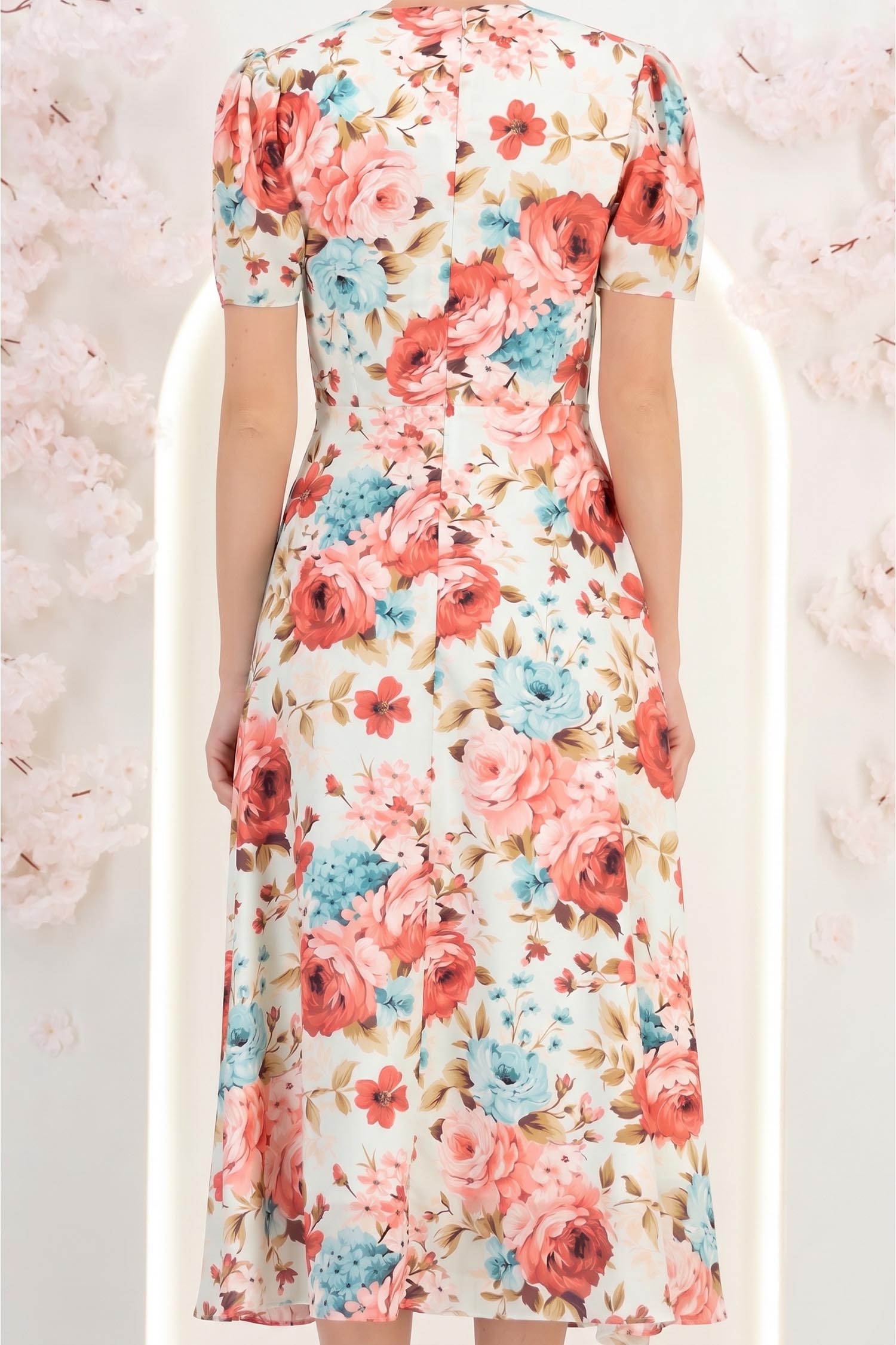 Rochie din voal bej midi in clos cu 2 brose florale maxi- StarShinerS 6 - StarShinerS.ro