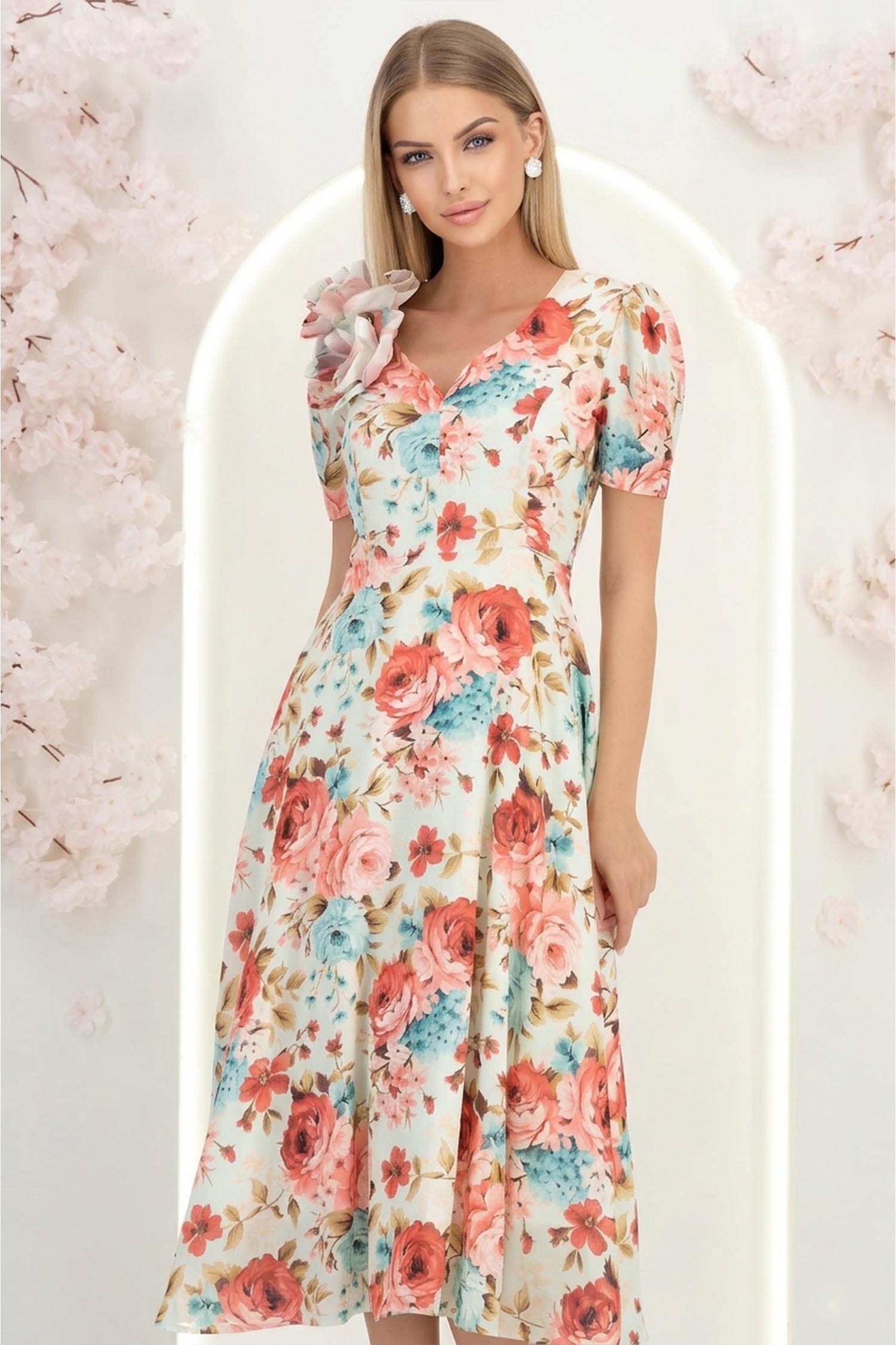 Dresses Krémszínű midi muszlin harangruha 2 db maxi virág brosstűvel - StarShinerS