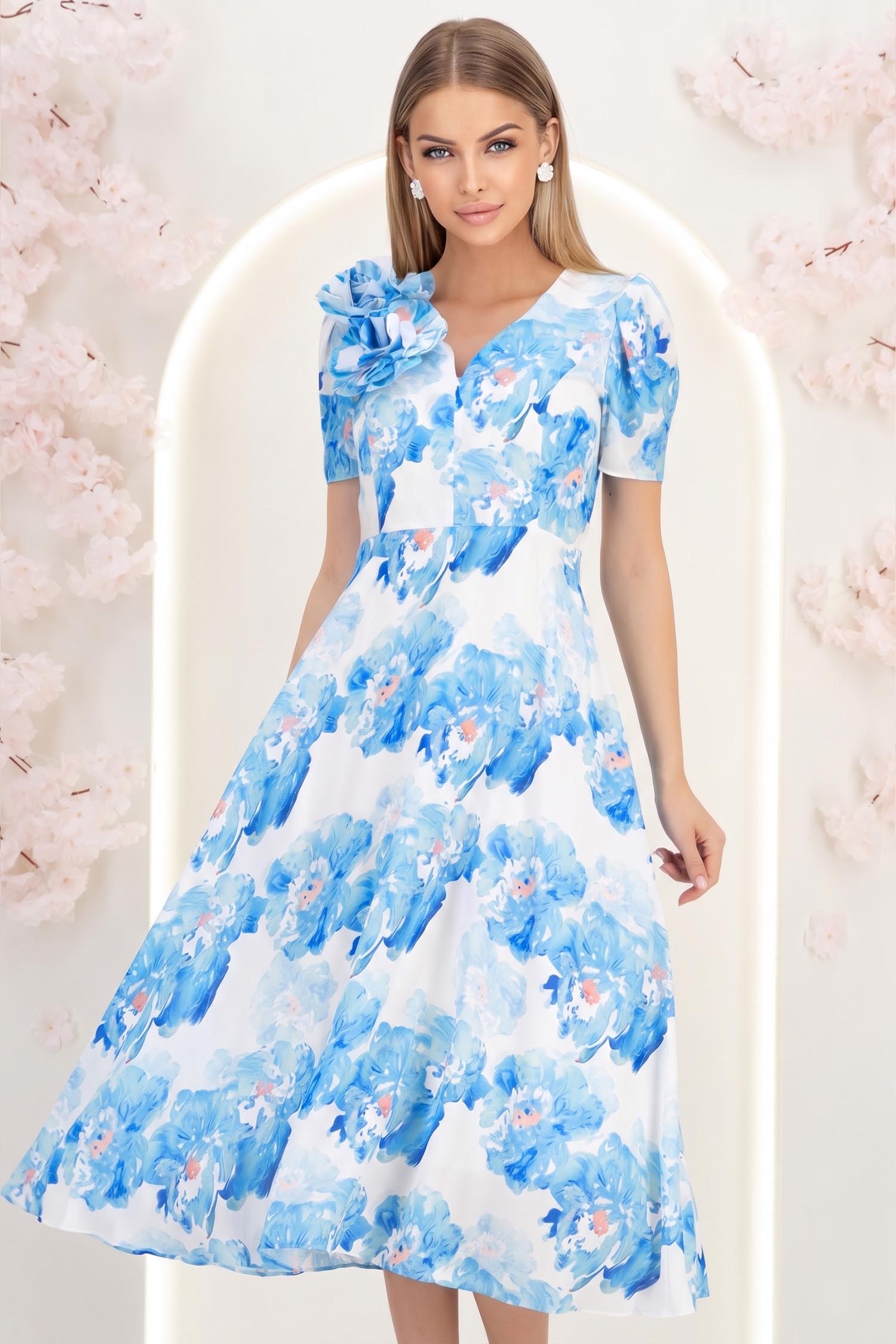Dresses Kék midi muszlin harangruha 2 db maxi virág brosstűvel - StarShinerS