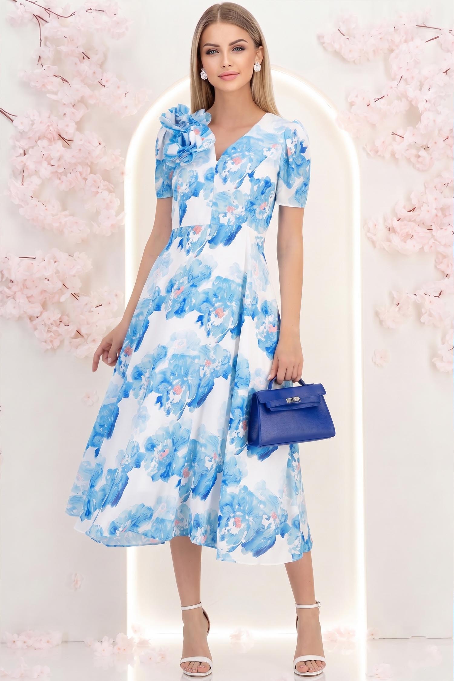Rochie din voal albastra midi in clos cu 2 brose florale maxi - StarShinerS 3 - StarShinerS.ro