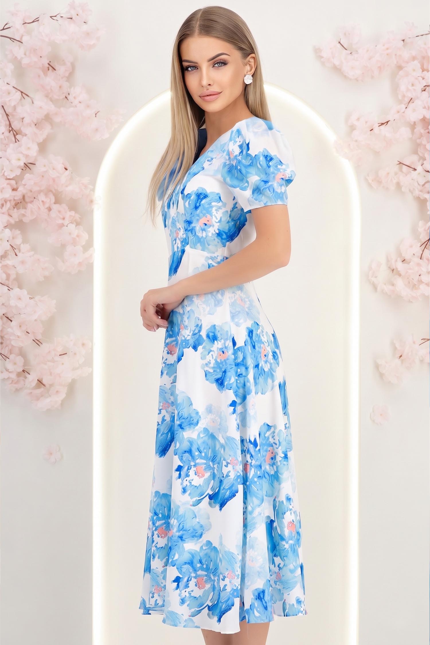 Rochie din voal albastra midi in clos cu 2 brose florale maxi - StarShinerS 2 - StarShinerS.ro