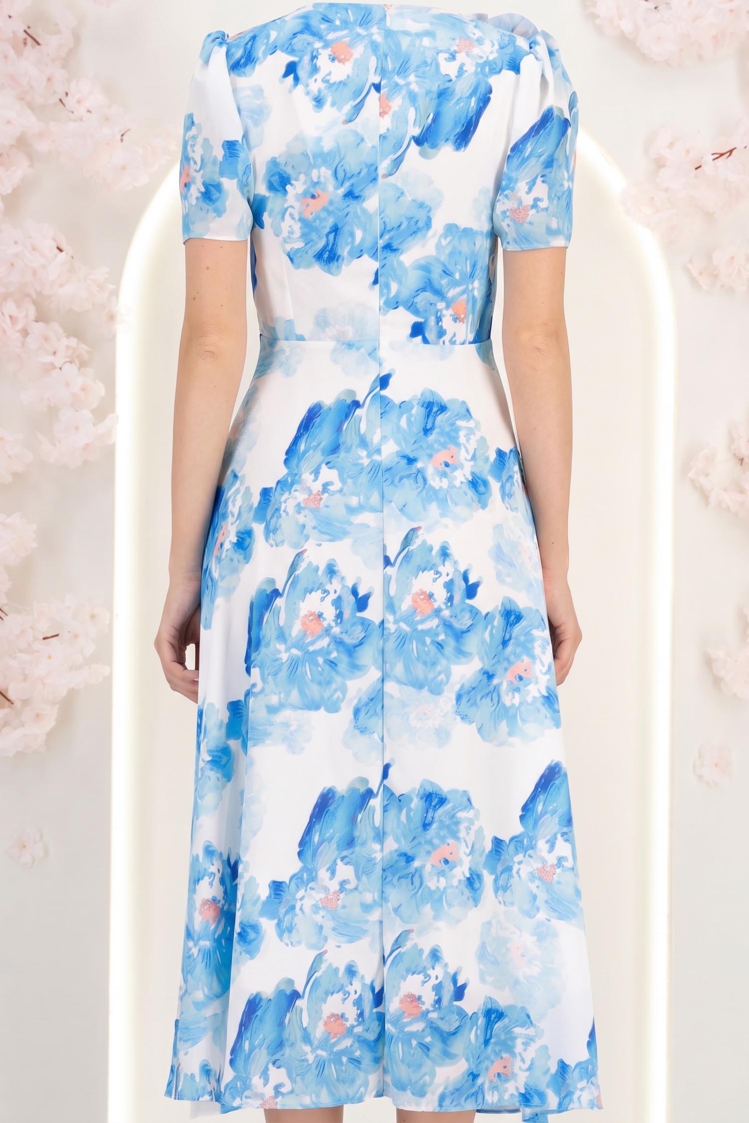 Rochie din voal albastra midi in clos cu 2 brose florale maxi - StarShinerS 6 - StarShinerS.ro
